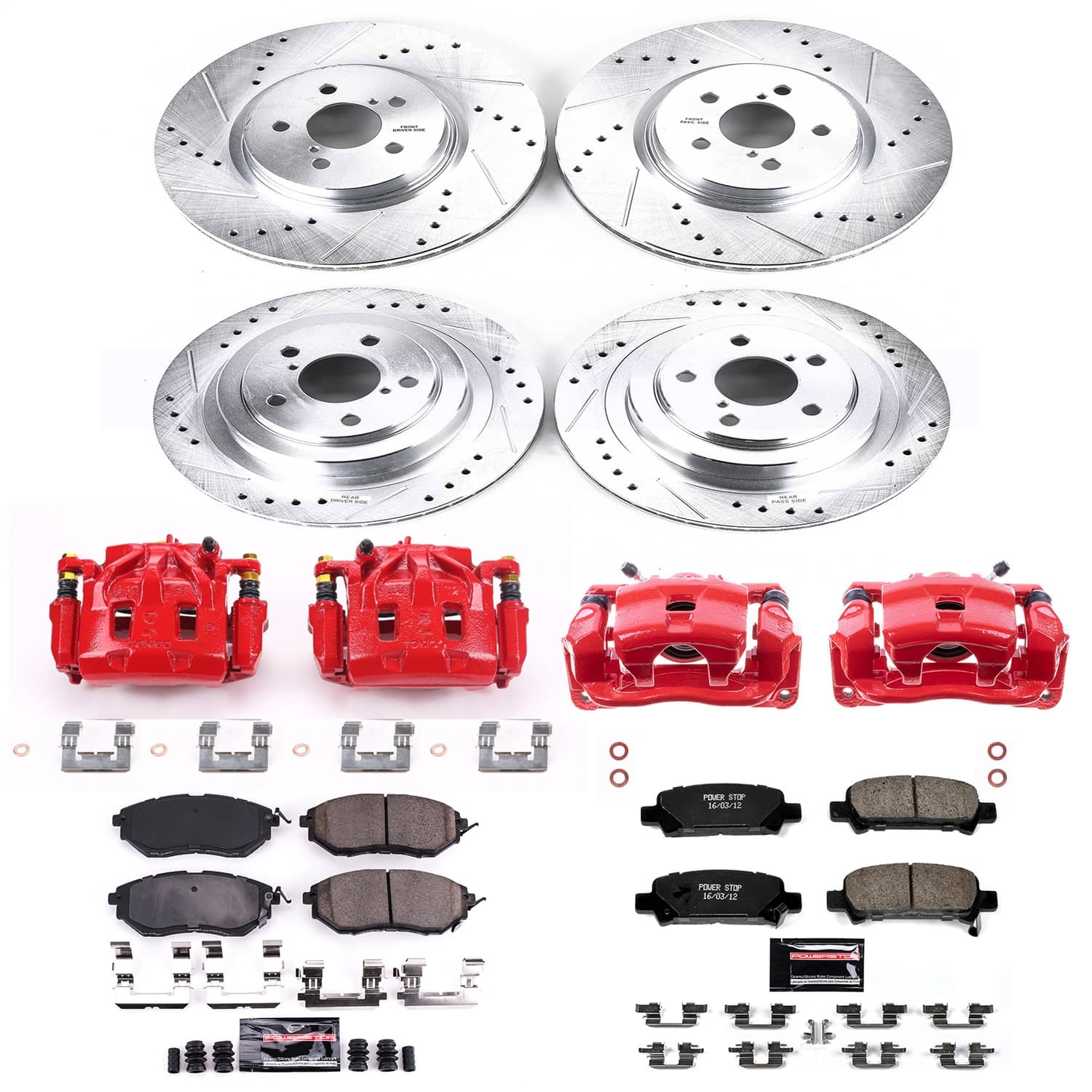 Power Stop - KC286 - Front and Rear - Disc Brake Pad/Caliper and Rotor Kit