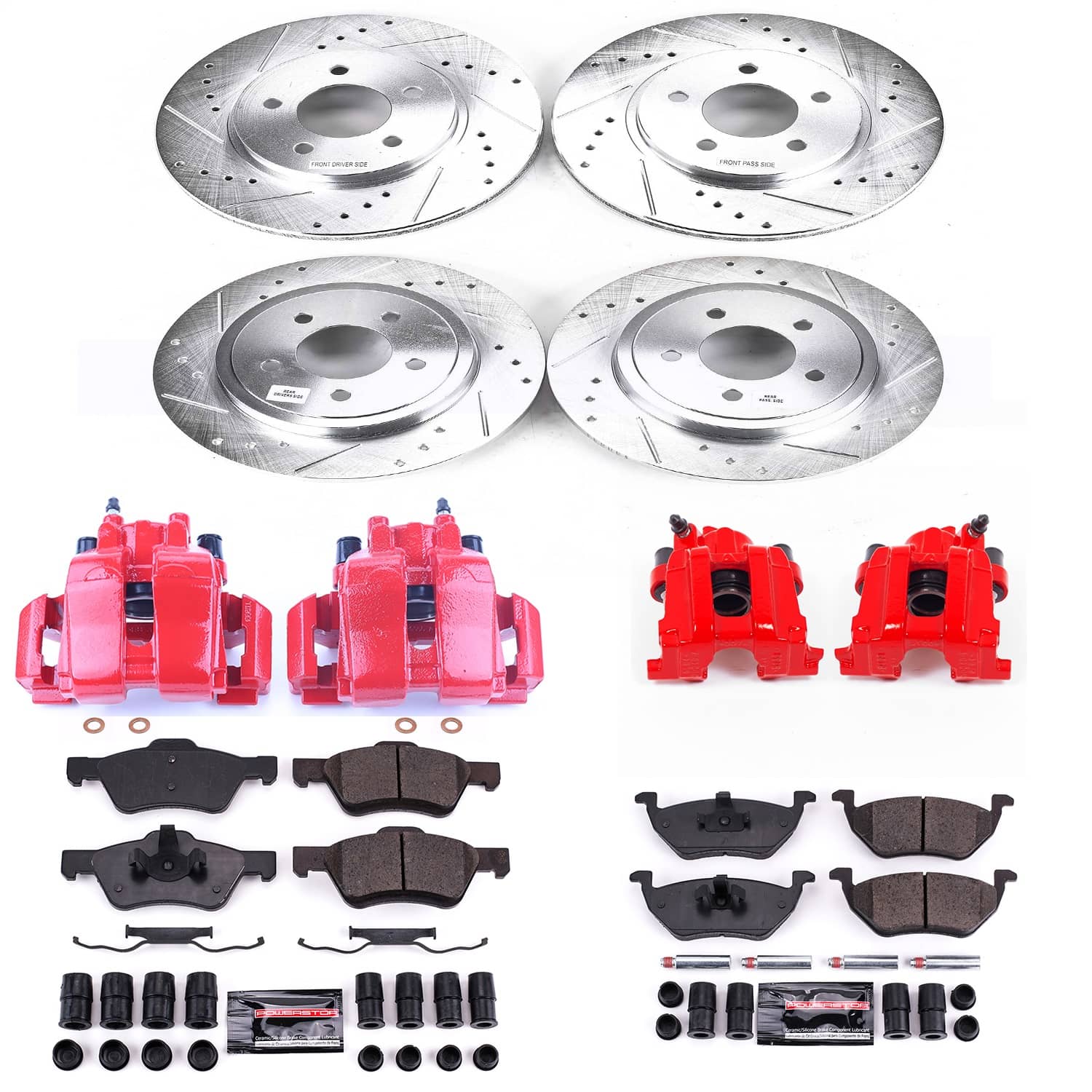 Power Stop - KC4024A - Front and Rear - Disc Brake Pad/Caliper and Rotor Kit