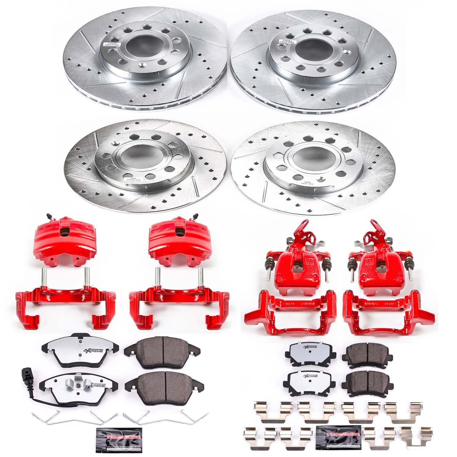 Power Stop - KC4068A-26 - Front and Rear - Disc Brake Pad/Caliper and Rotor Kit