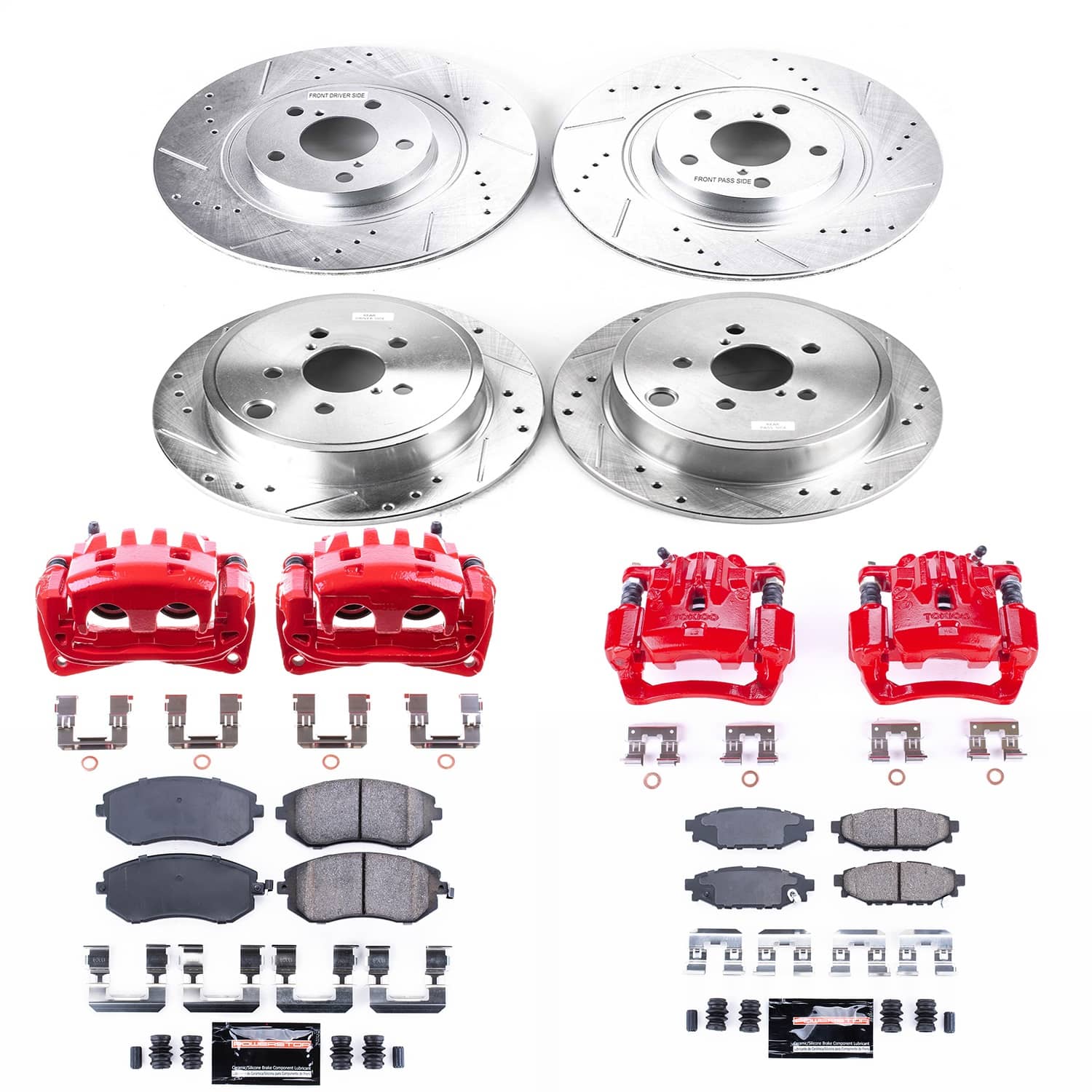 Power Stop - KC4077A - Front and Rear - Disc Brake Pad/Caliper and Rotor Kit
