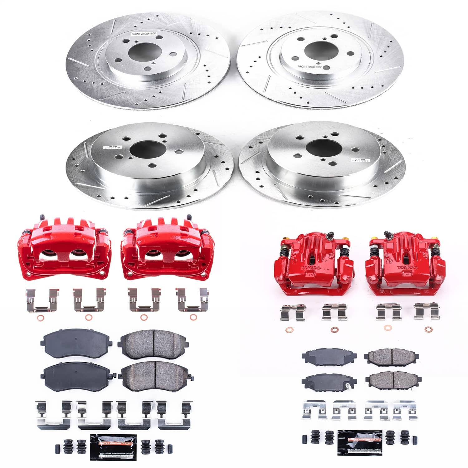 Power Stop - KC4079 - Front and Rear - Disc Brake Pad/Caliper and Rotor Kit
