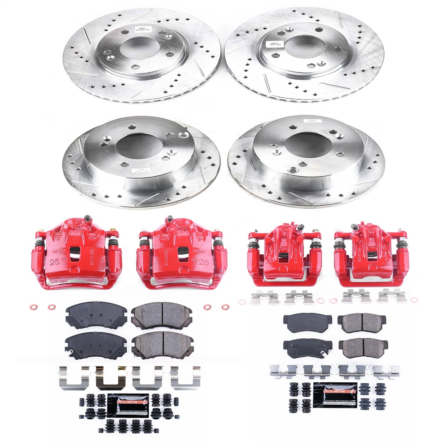 Power Stop - KC4449B - Front and Rear - Disc Brake Pad/Caliper and Rotor Kit