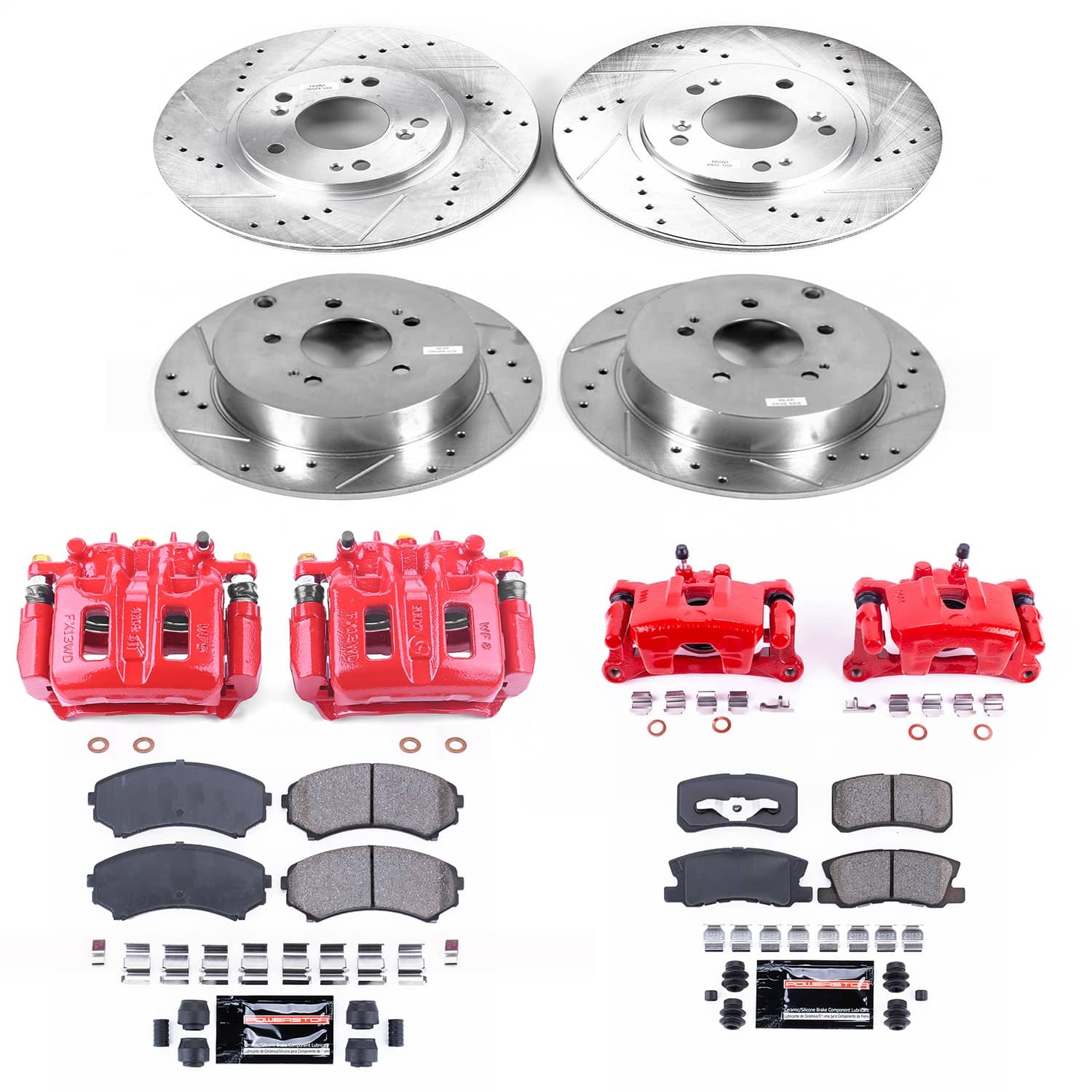 Power Stop - KC4461 - Front and Rear - Disc Brake Pad/Caliper and Rotor Kit