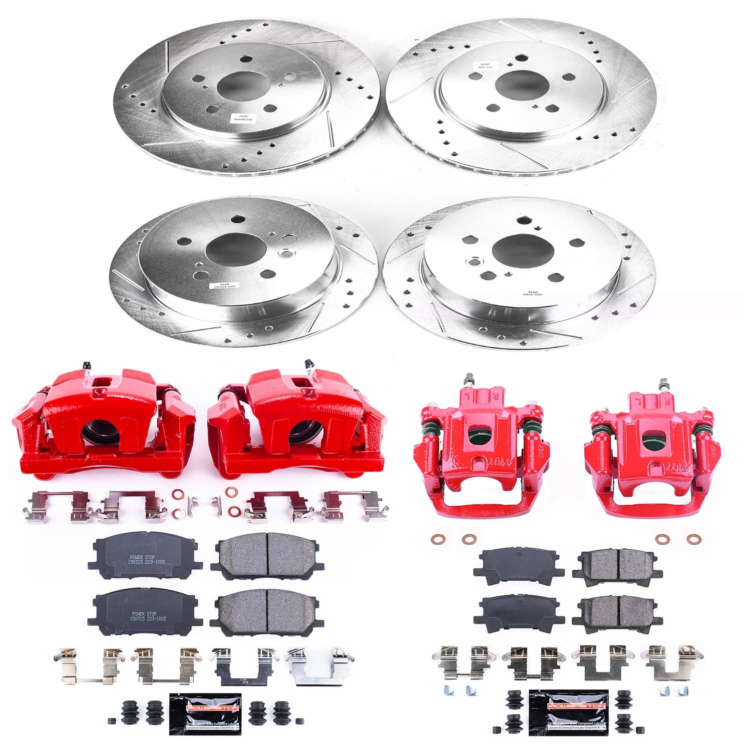 Power Stop - KC4530 - Front and Rear - Disc Brake Pad/Caliper and Rotor Kit