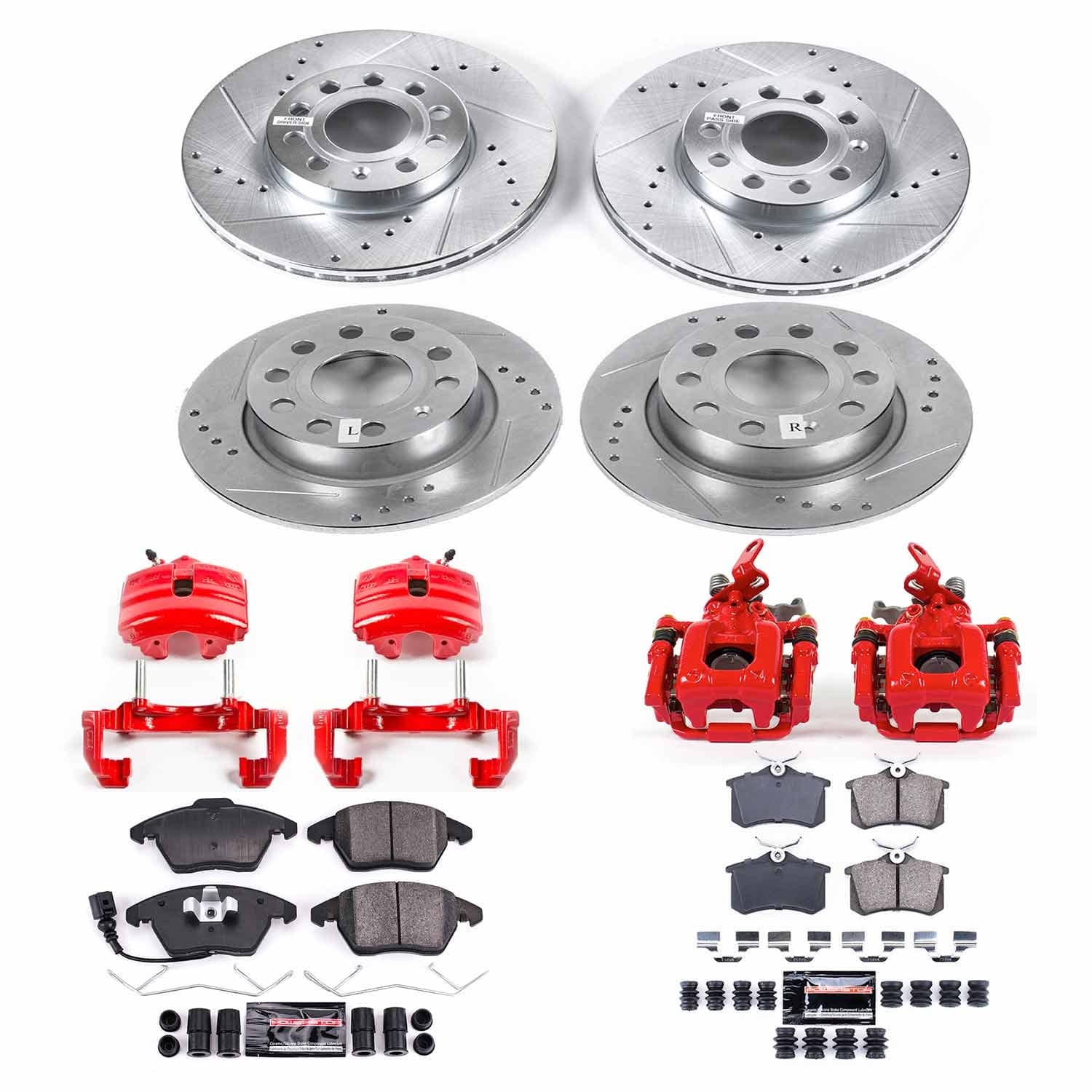 Power Stop - KC5749A - Front and Rear - Disc Brake Pad/Caliper and Rotor Kit
