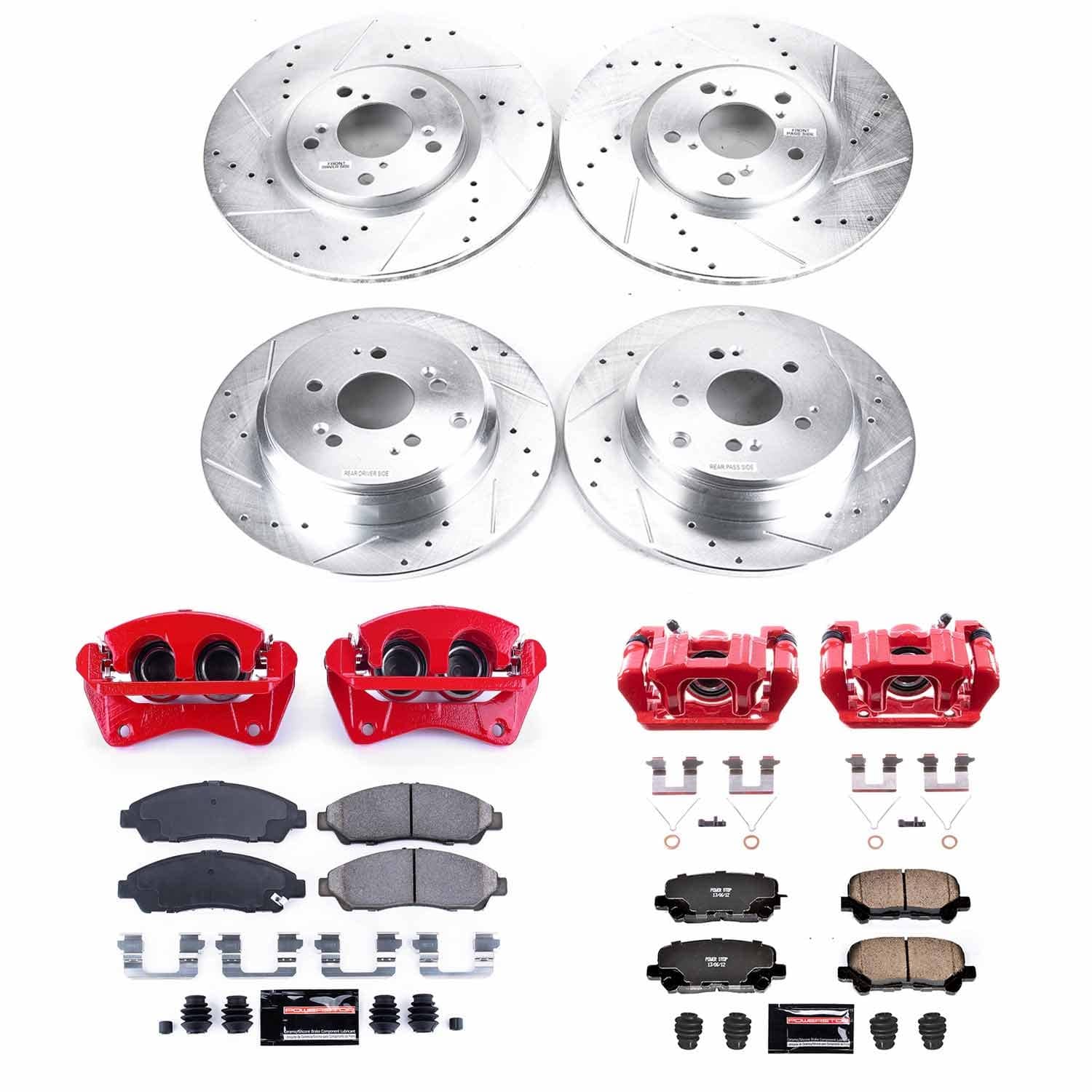 Power Stop - KC6084 - Front and Rear - Disc Brake Pad/Caliper and Rotor Kit