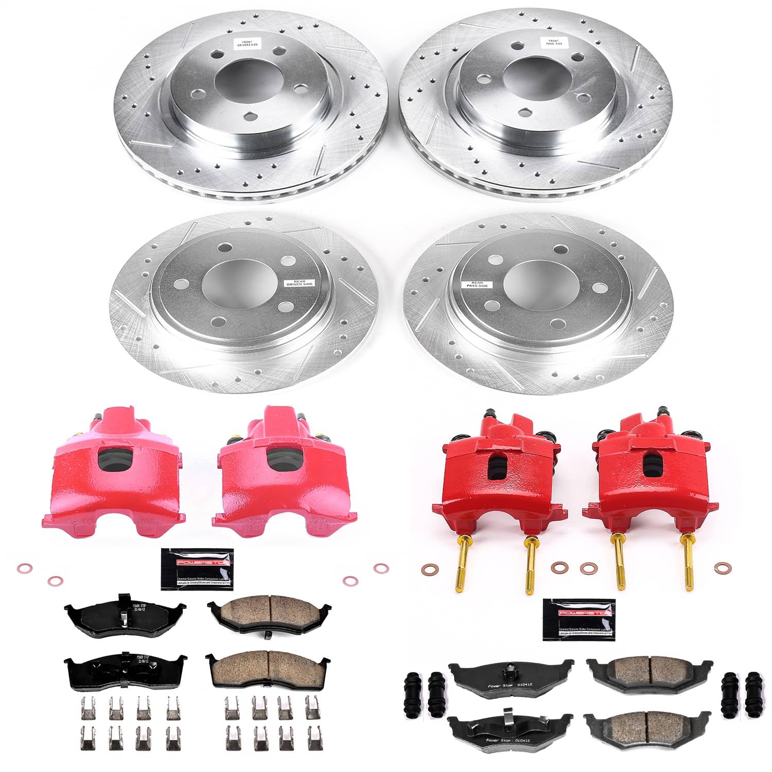 Power Stop - KC6177 - Front and Rear - Disc Brake Pad/Caliper and Rotor Kit