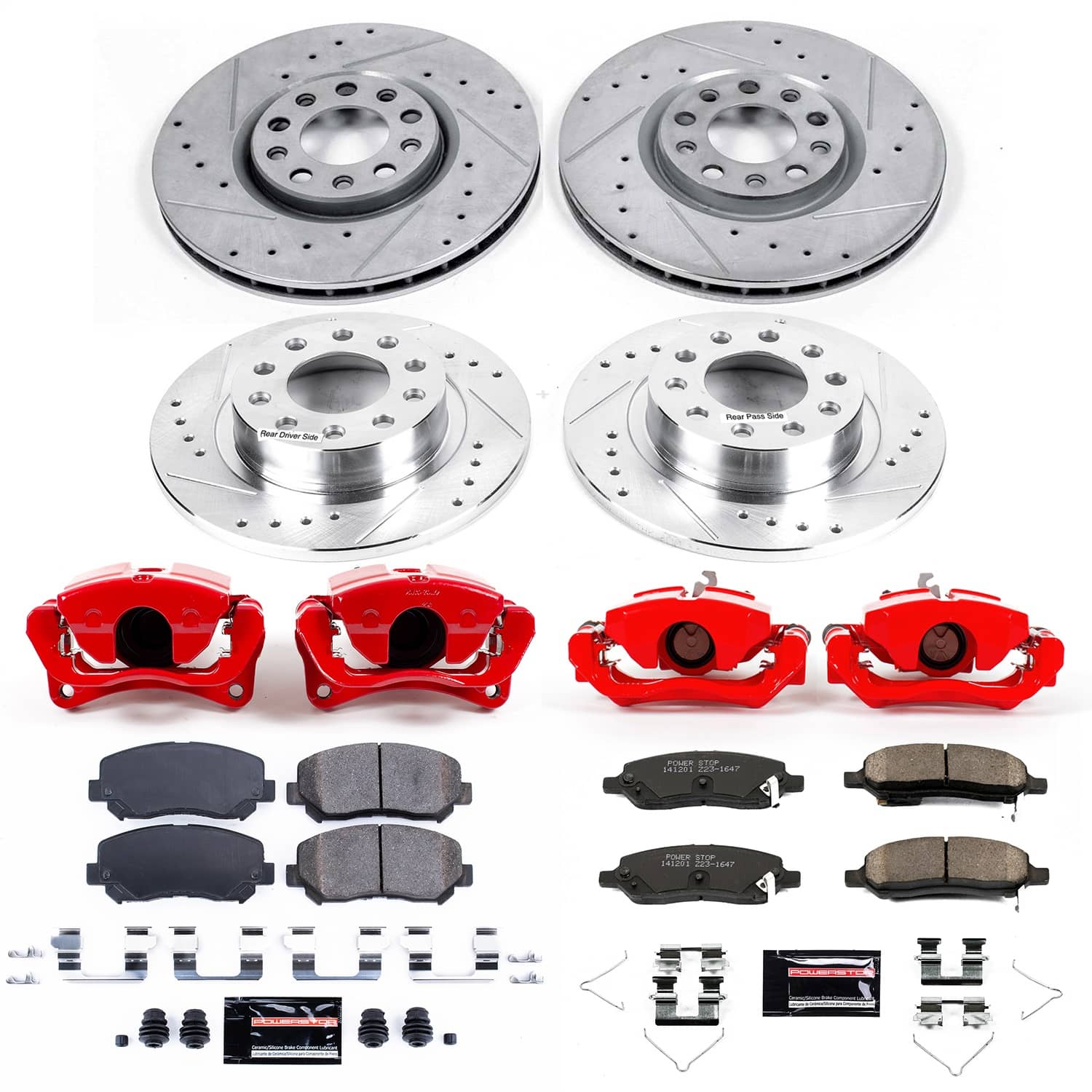 Power Stop - KC6373 - Front and Rear - Disc Brake Pad/Caliper and Rotor Kit