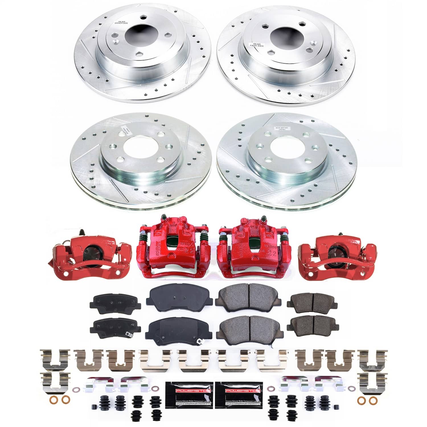 Power Stop - KC6509A - Front and Rear - Disc Brake Pad/Caliper and Rotor Kit