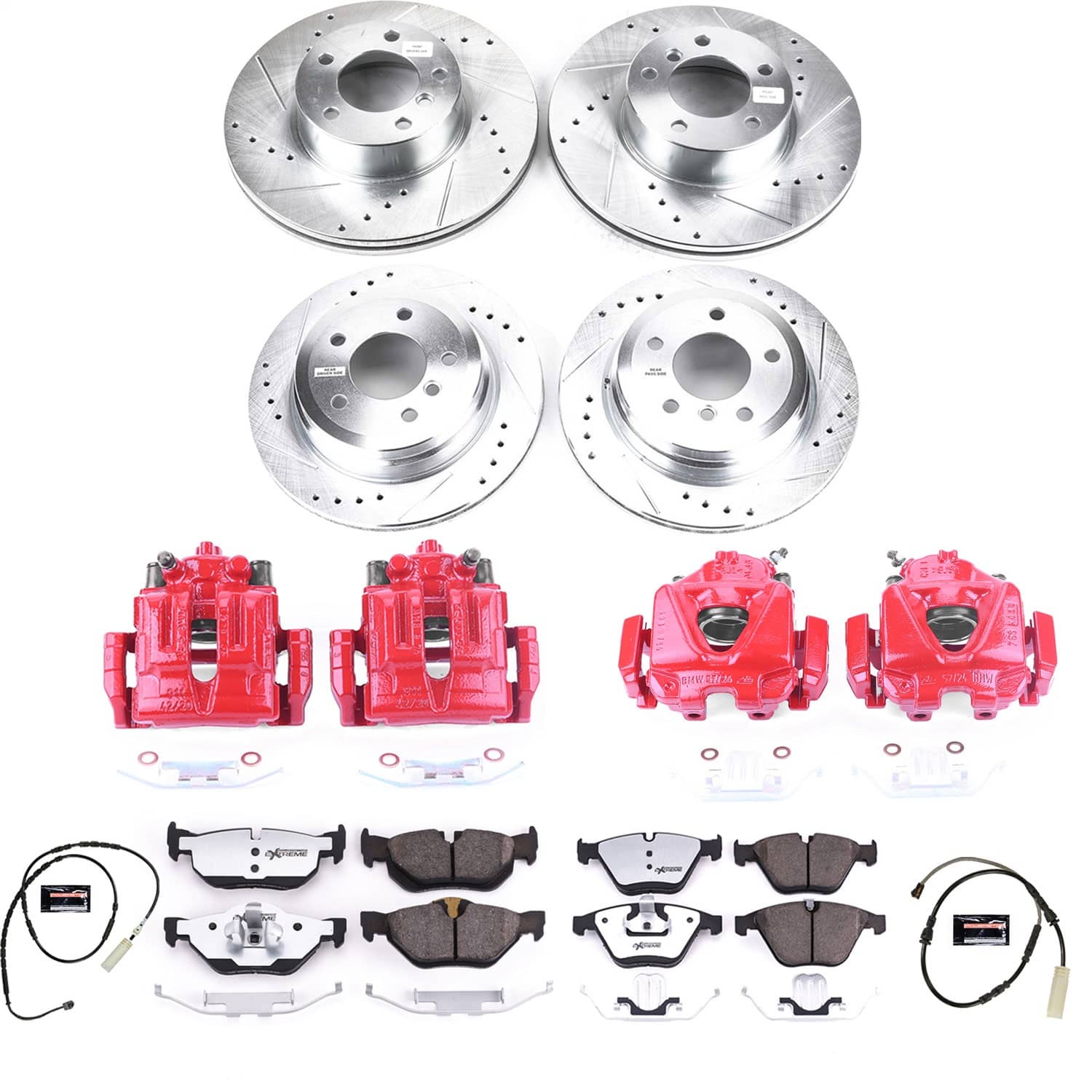 Power Stop - KC7024-26 - Front and Rear - Disc Brake Pad/Caliper and Rotor Kit