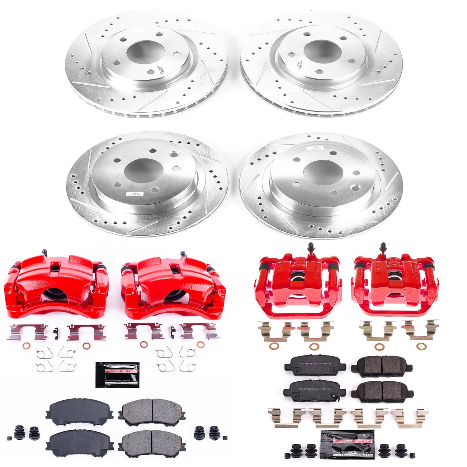 Power Stop - KC7035A - Front and Rear - Disc Brake Pad/Caliper and Rotor Kit