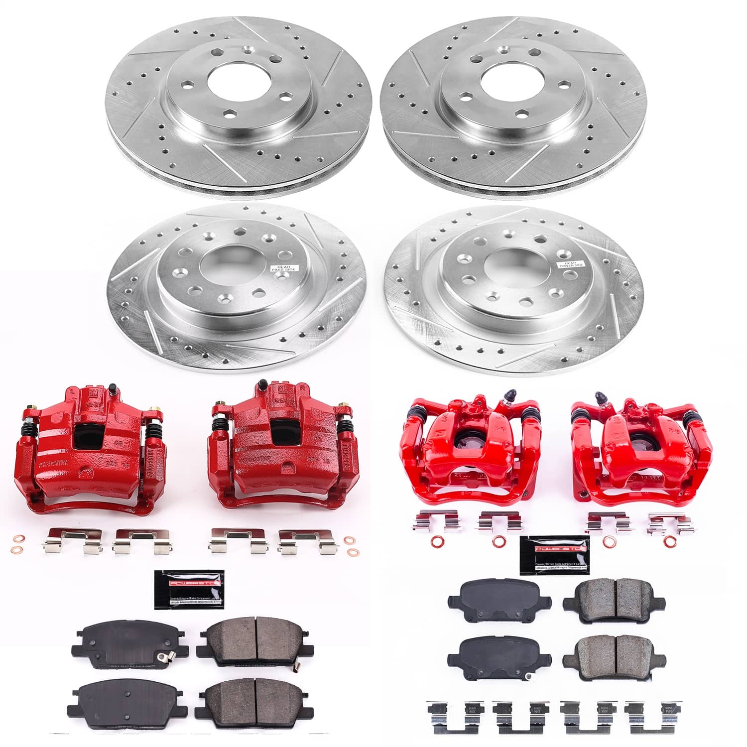 Power Stop - KC7566 - Front and Rear - Disc Brake Pad/Caliper and Rotor Kit
