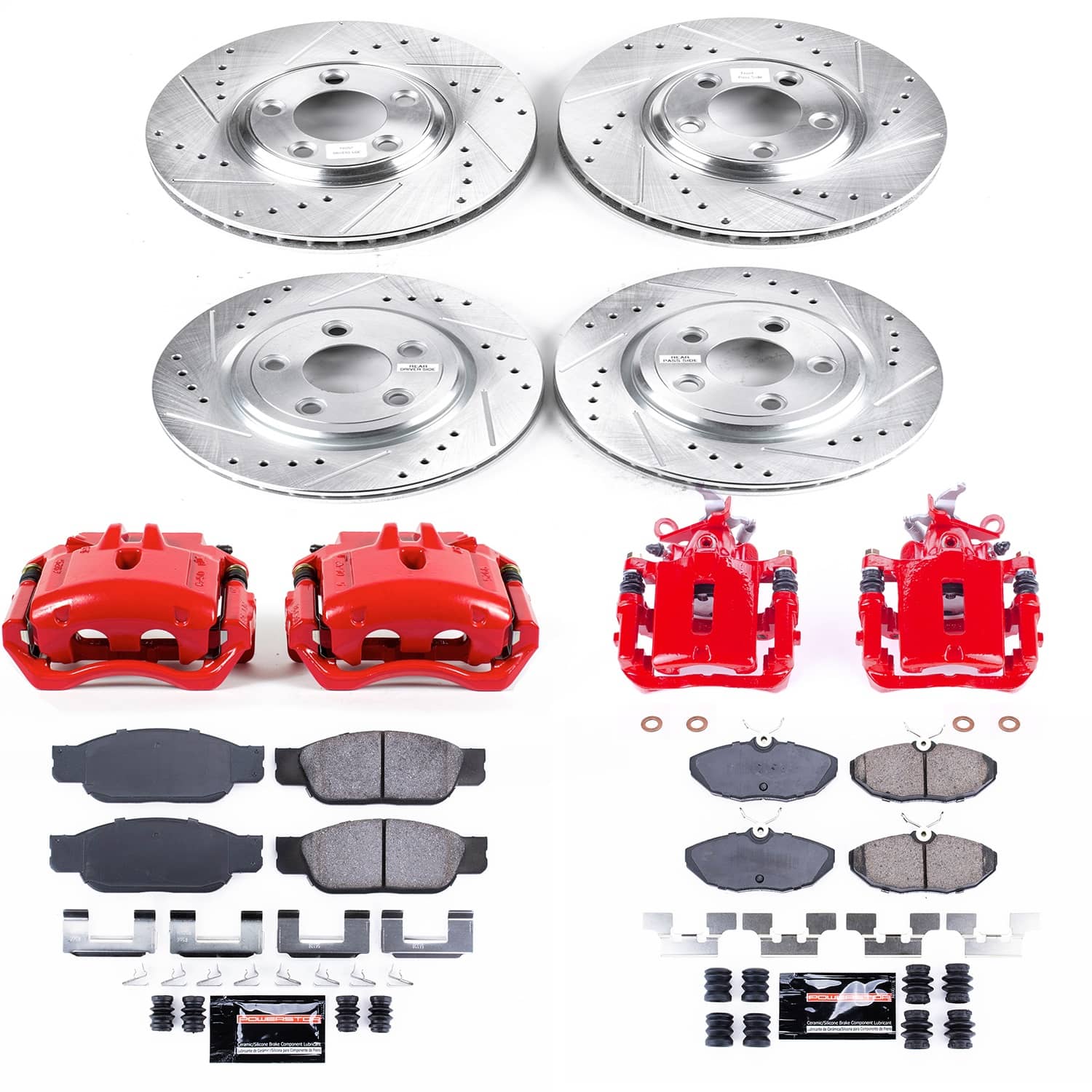 Power Stop - KC7937A - Front and Rear - Disc Brake Pad/Caliper and Rotor Kit