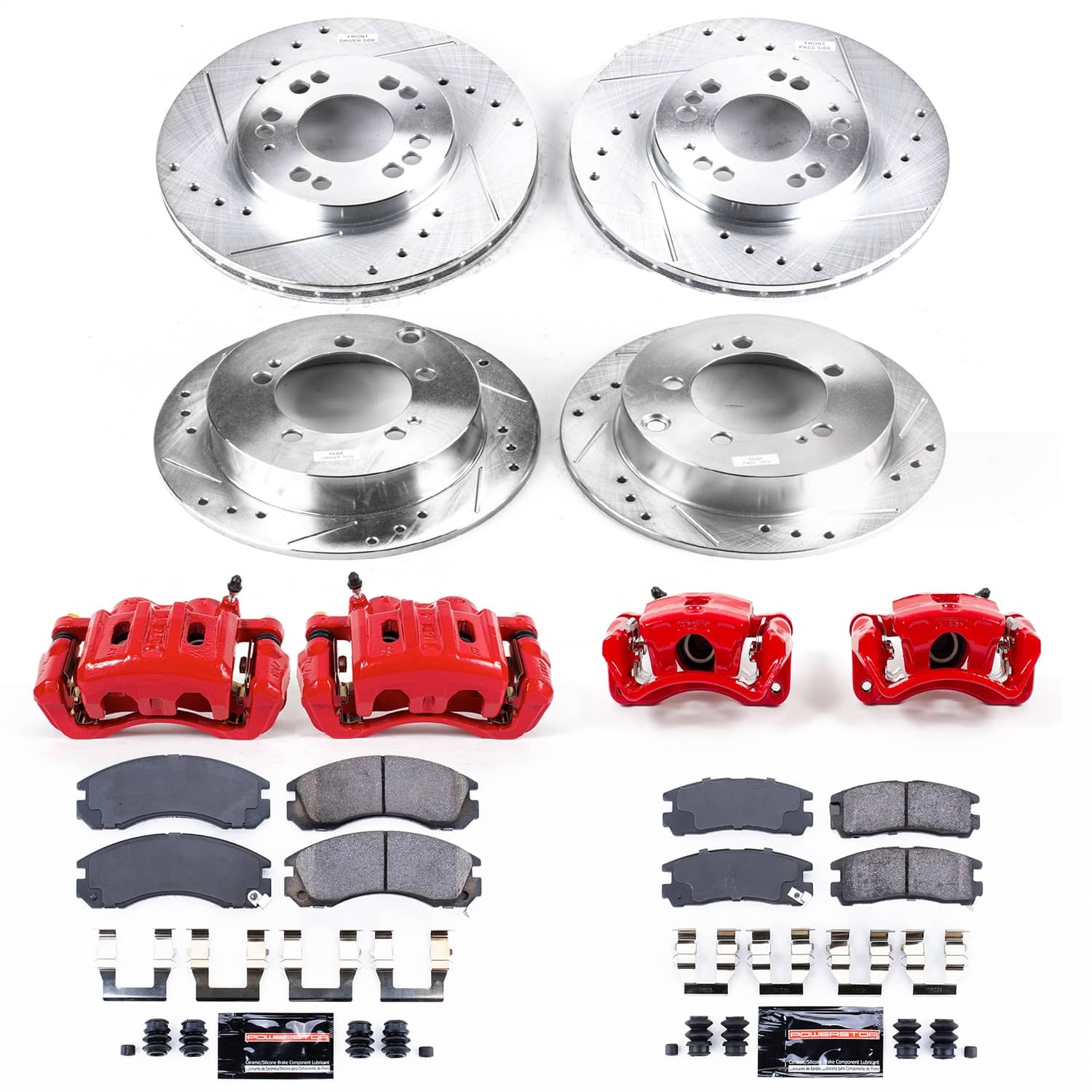 Power Stop - KC802A - Front and Rear - Disc Brake Pad/Caliper and Rotor Kit