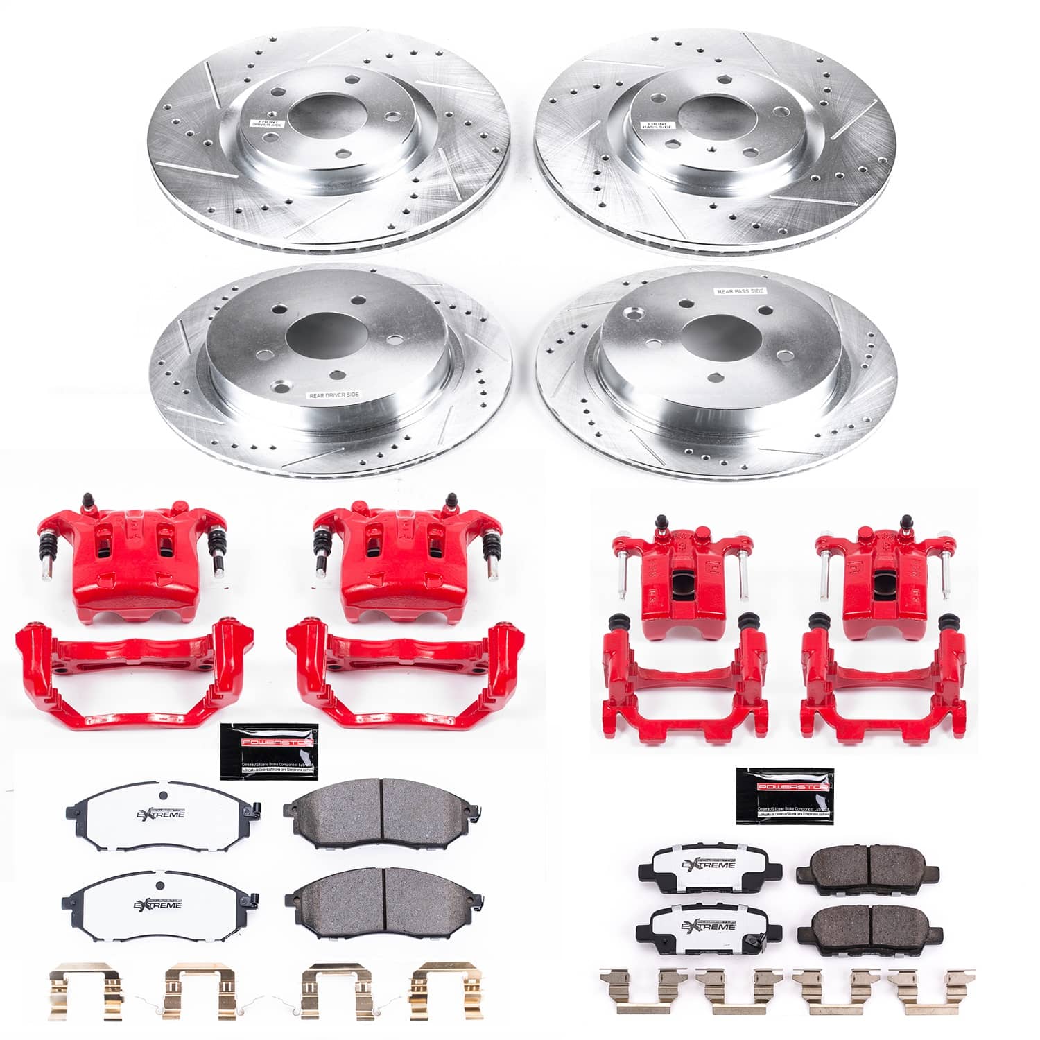 Power Stop - KC8061-26 - Front and Rear - Disc Brake Pad/Caliper and Rotor Kit