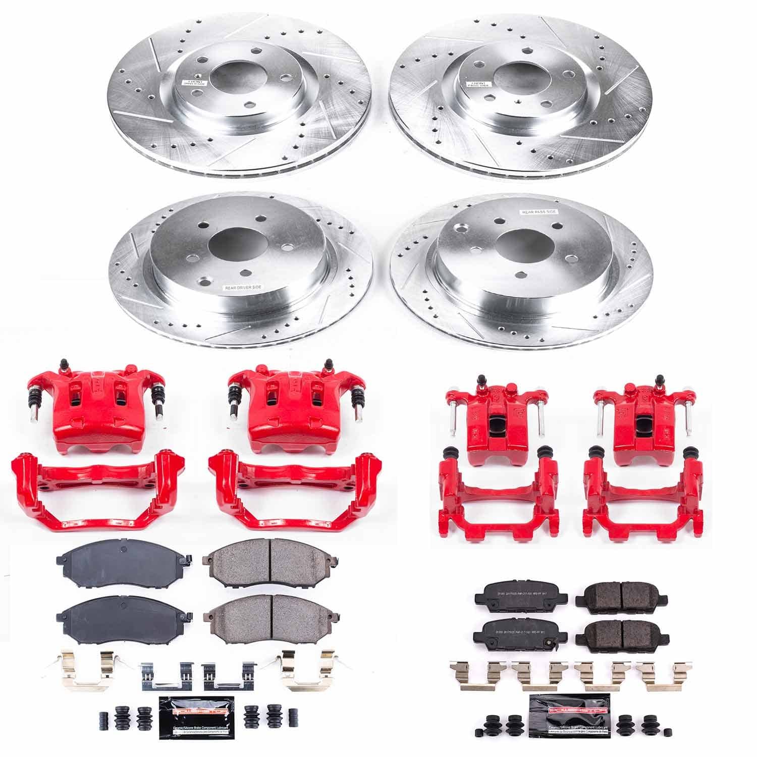 Power Stop - KC8061 - Front and Rear - Disc Brake Pad/Caliper and Rotor Kit