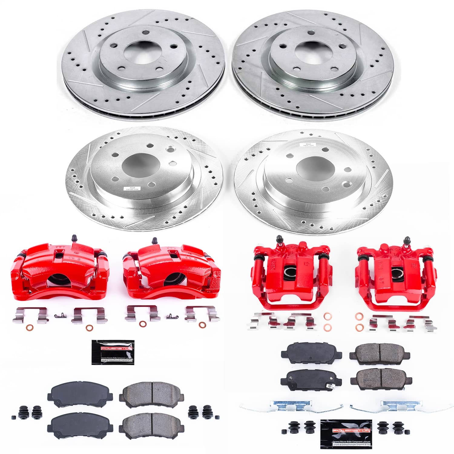 Power Stop - KC8268 - Front and Rear - Disc Brake Pad/Caliper and Rotor Kit