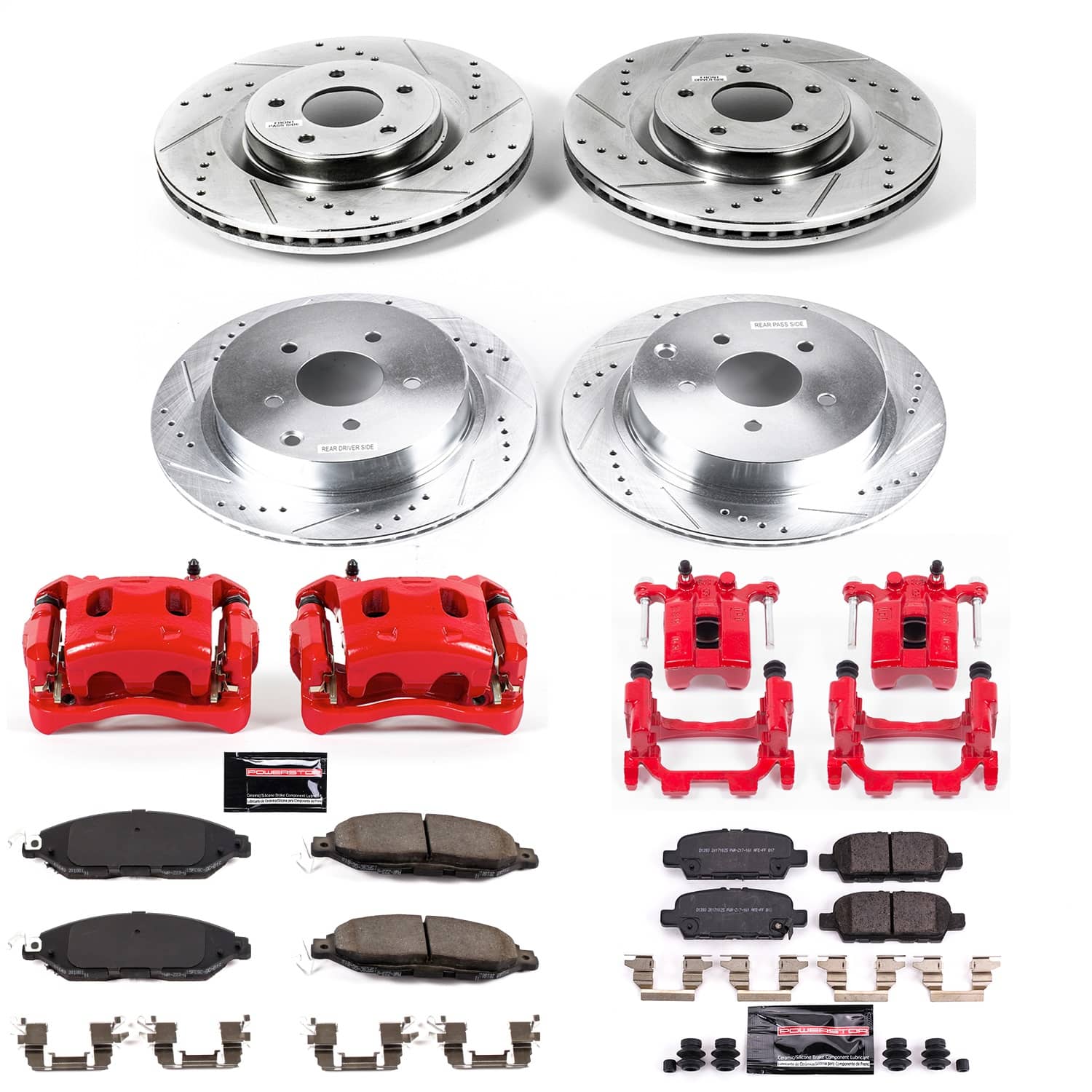 Power Stop - KC8347 - Front and Rear - Disc Brake Pad/Caliper and Rotor Kit