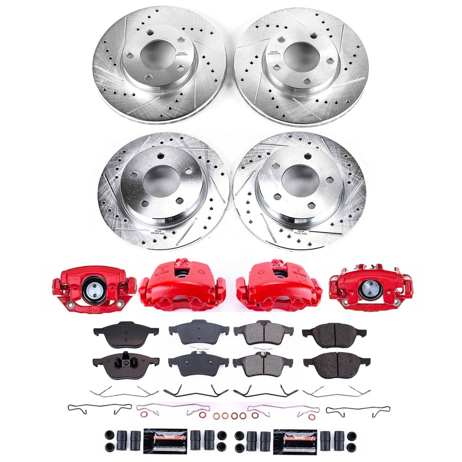 Power Stop - KC8390 - Front and Rear - Disc Brake Pad/Caliper and Rotor Kit