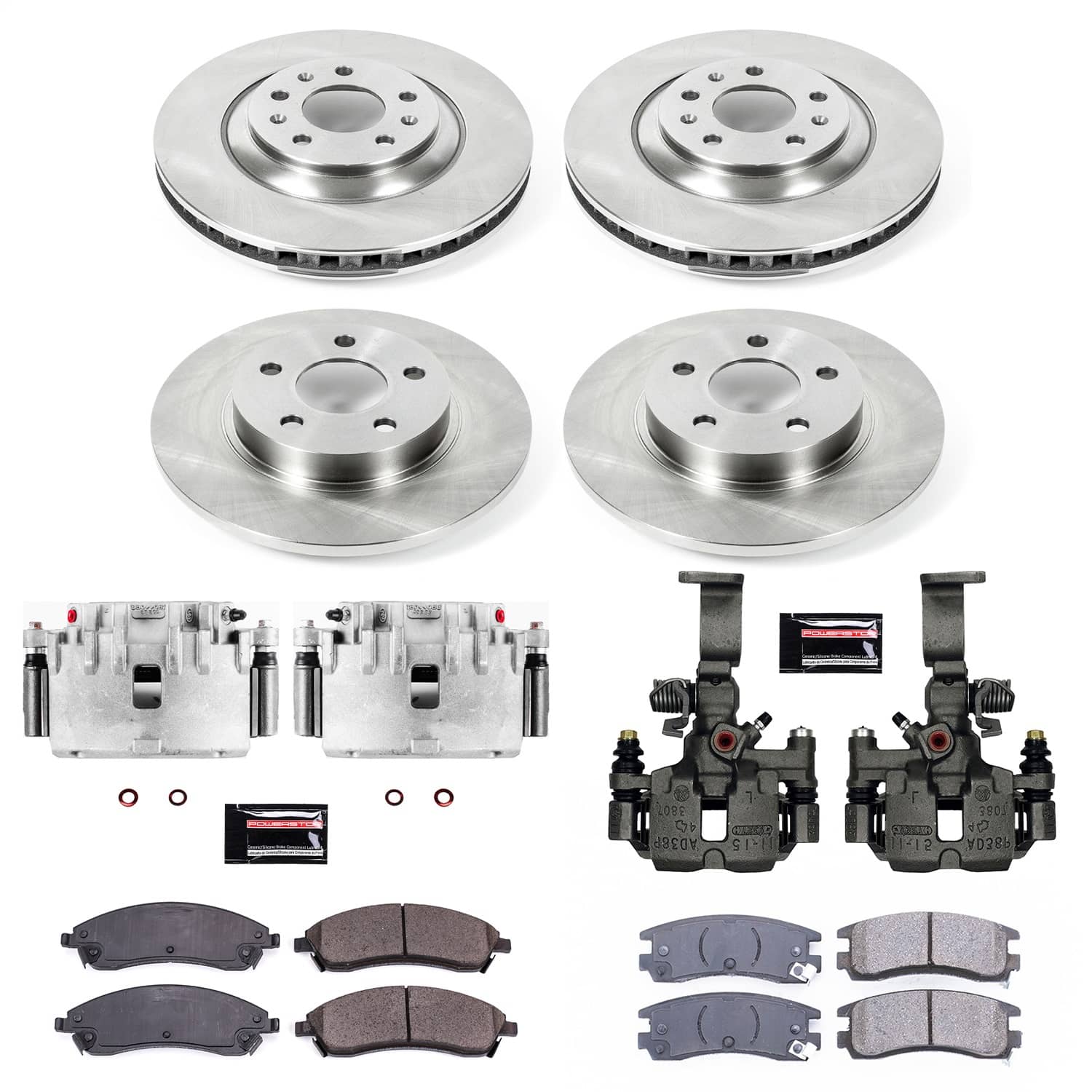 Power Stop - KCOE1431 - Front and Rear - Disc Brake Pad/Caliper and Rotor Kit