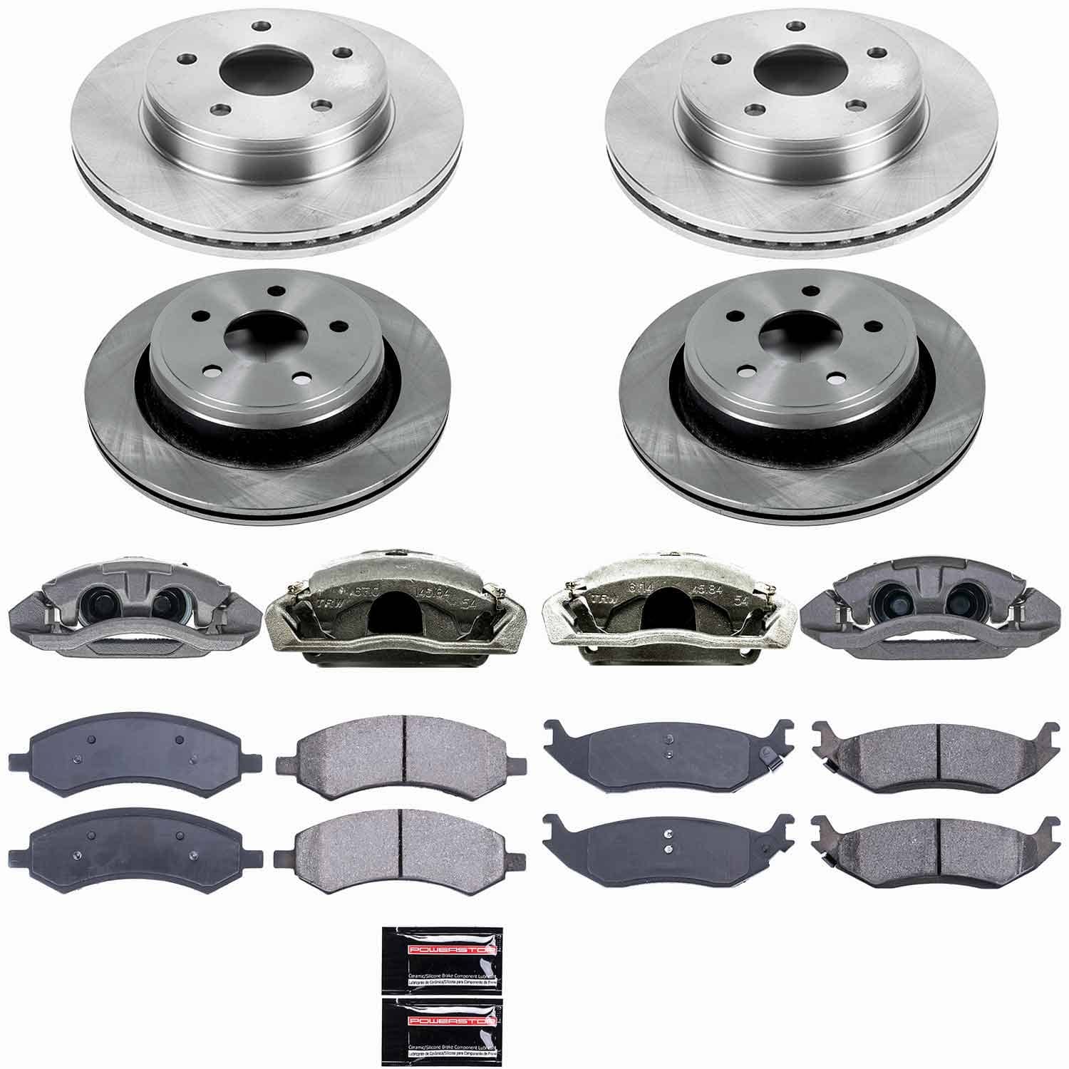Power Stop - KCOE2164A - Front and Rear - Disc Brake Pad/Caliper and Rotor Kit