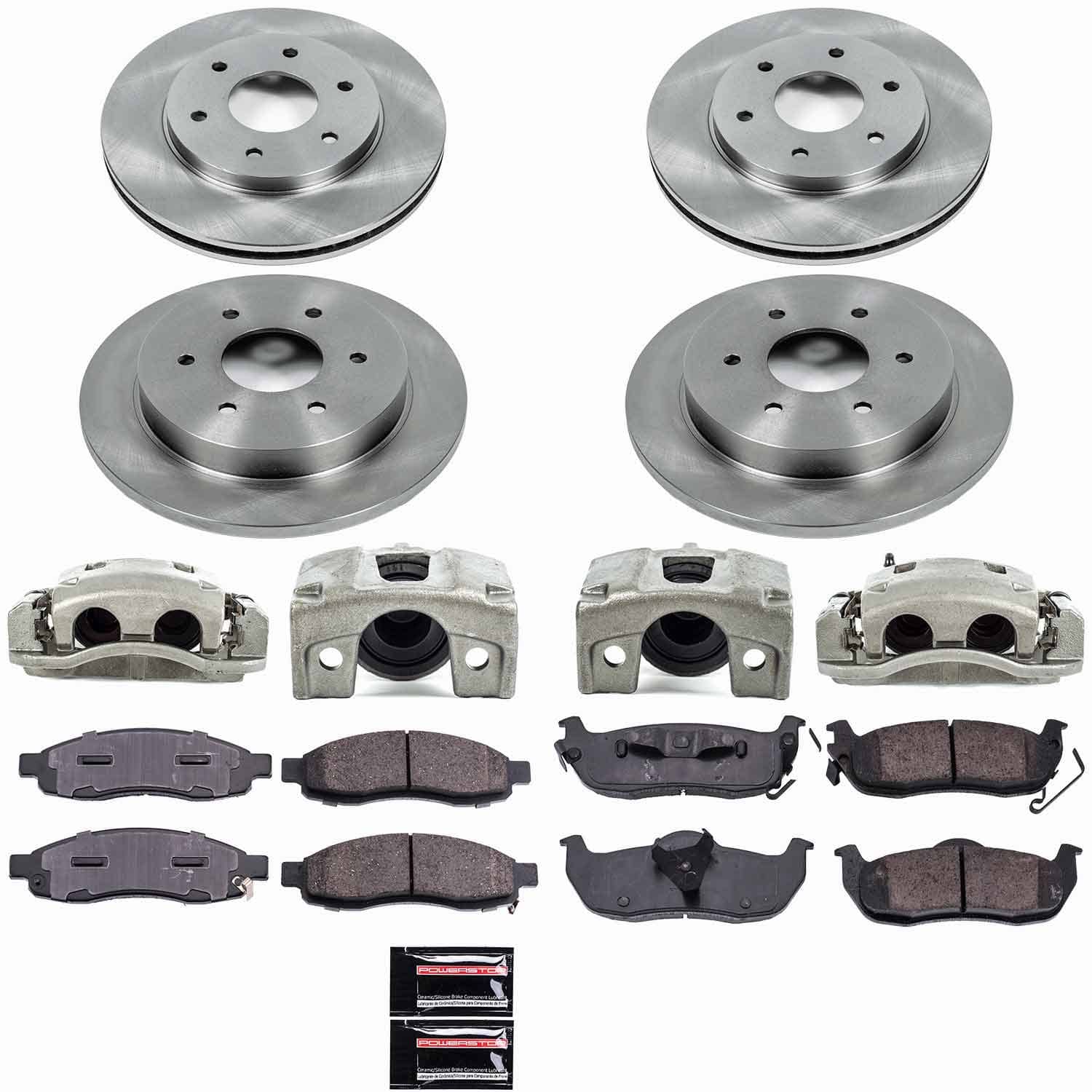 Power Stop - KCOE2443 - Front and Rear - Disc Brake Pad/Caliper and Rotor Kit