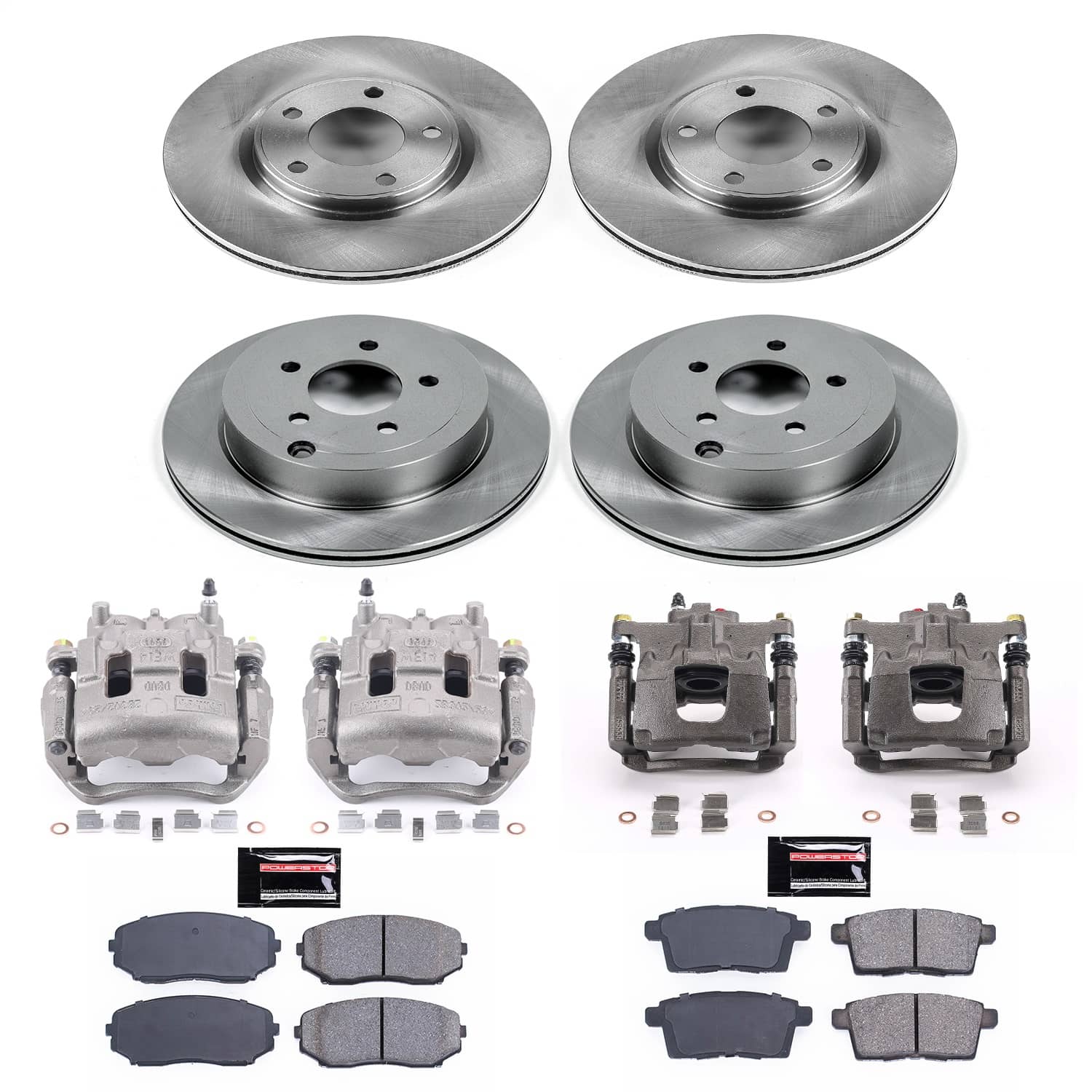 Power Stop - KCOE2830 - Front and Rear - Disc Brake Pad/Caliper and Rotor Kit