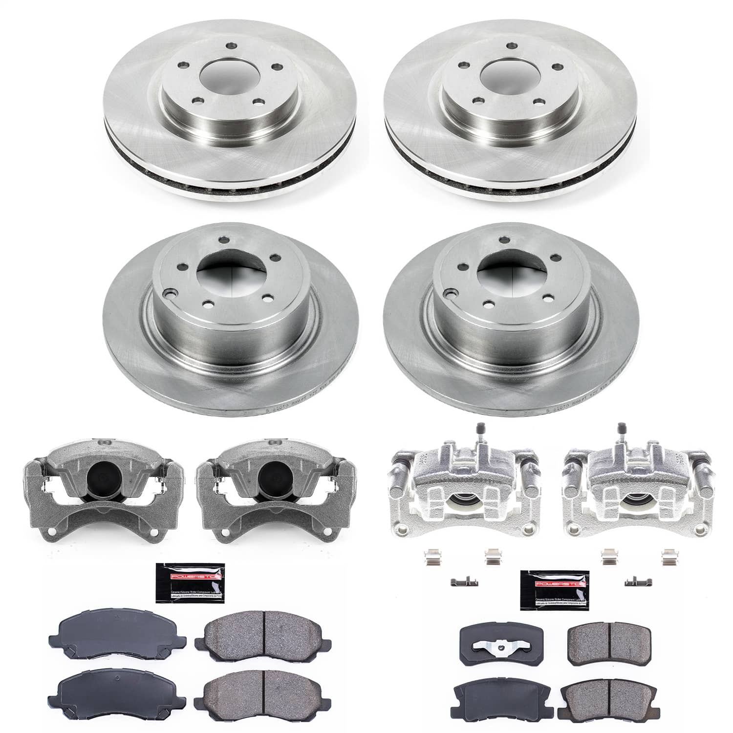 Power Stop - KCOE2848B - Front and Rear - Disc Brake Pad/Caliper and Rotor Kit