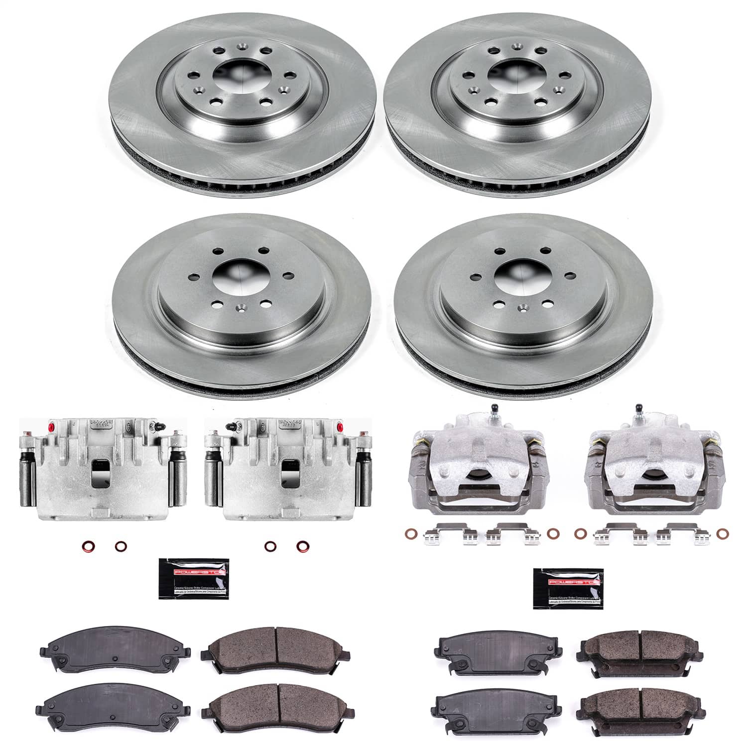 Power Stop - KCOE4014 - Front and Rear - Disc Brake Pad/Caliper and Rotor Kit