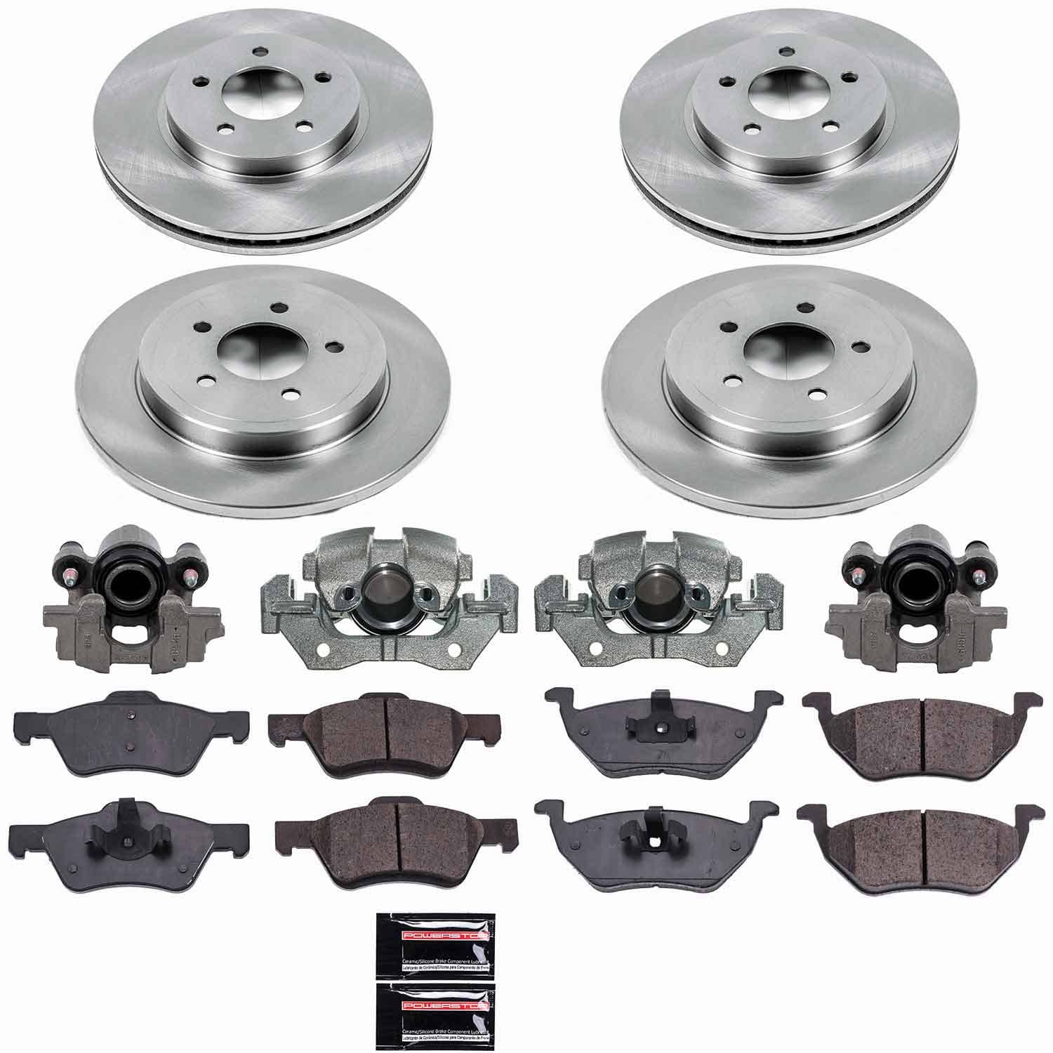 Power Stop - KCOE4024A - Front and Rear - Disc Brake Pad/Caliper and Rotor Kit