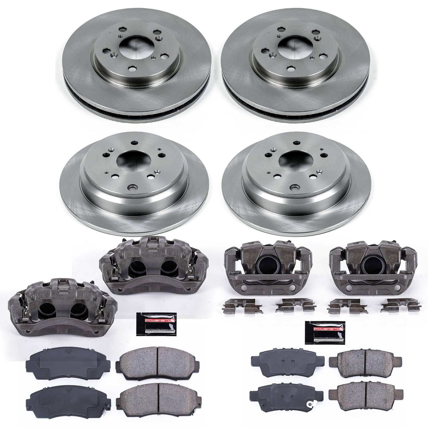 Power Stop - KCOE4044 - Front and Rear - Disc Brake Pad/Caliper and Rotor Kit