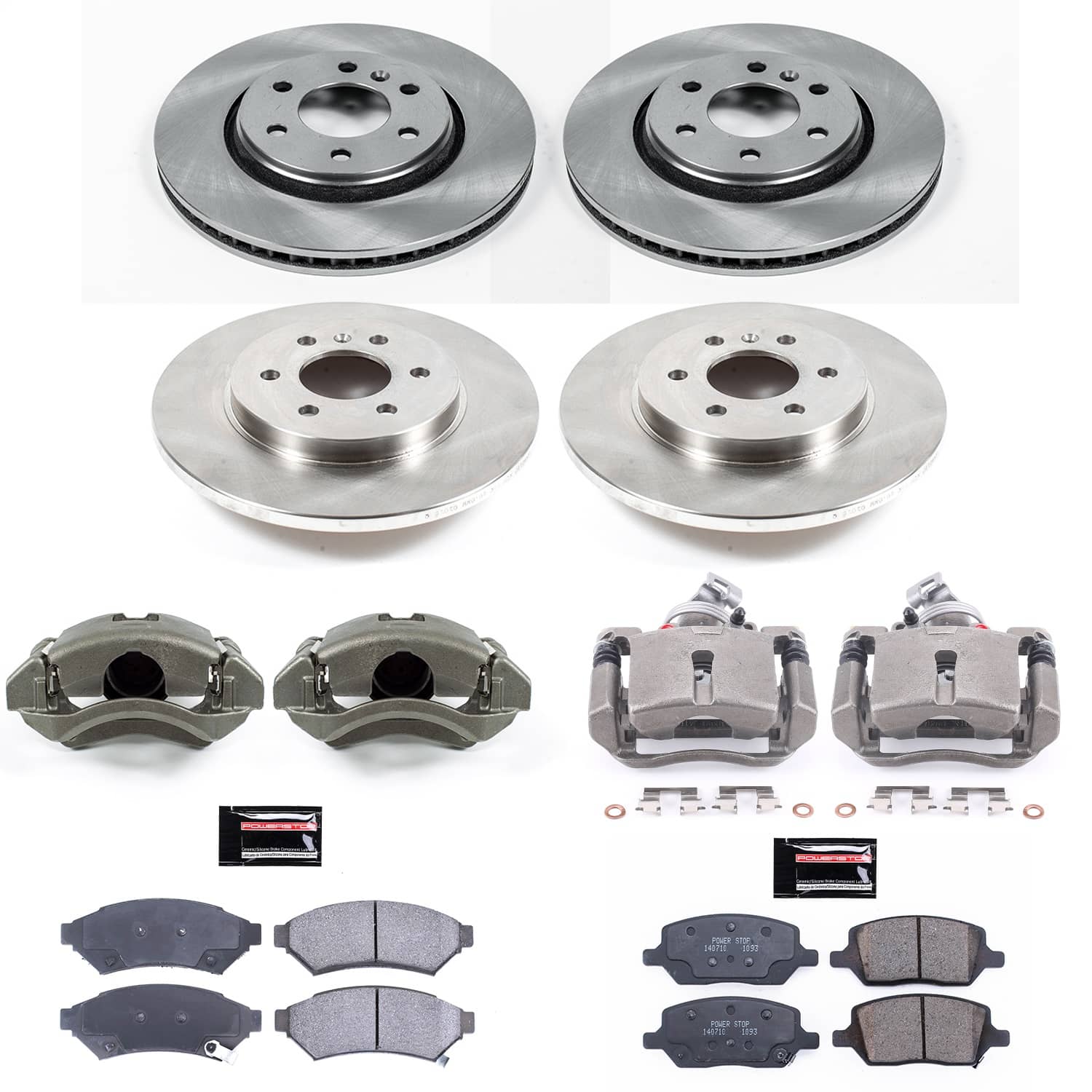 Power Stop - KCOE4049 - Front and Rear - Disc Brake Pad/Caliper and Rotor Kit