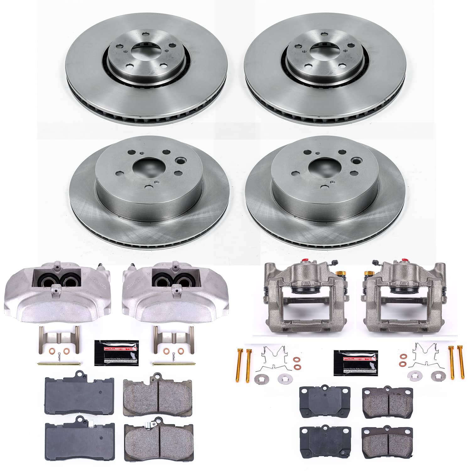 Power Stop - KCOE4070 - Front and Rear - Disc Brake Pad/Caliper and Rotor Kit