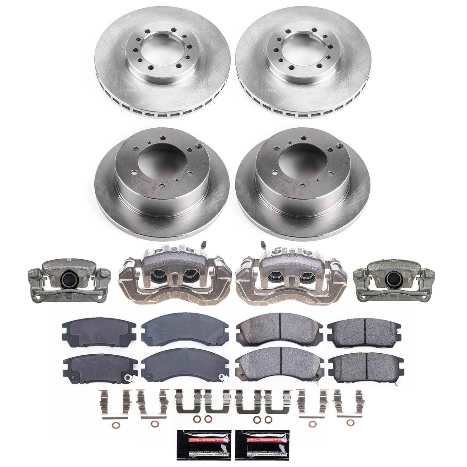 Power Stop - KCOE4305 - Front and Rear - Disc Brake Pad/Caliper and Rotor Kit