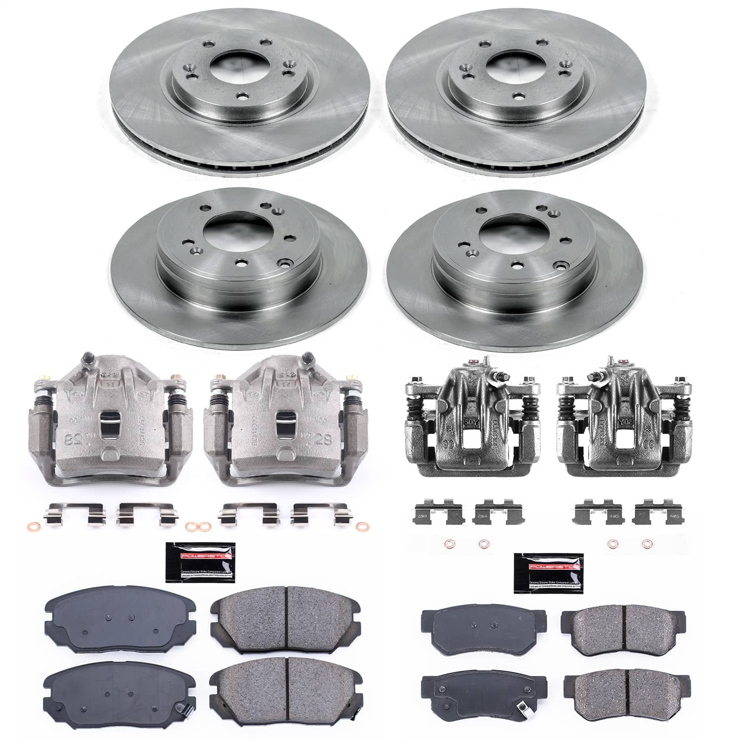 Power Stop - KCOE4443A - Front and Rear - Disc Brake Pad/Caliper and Rotor Kit