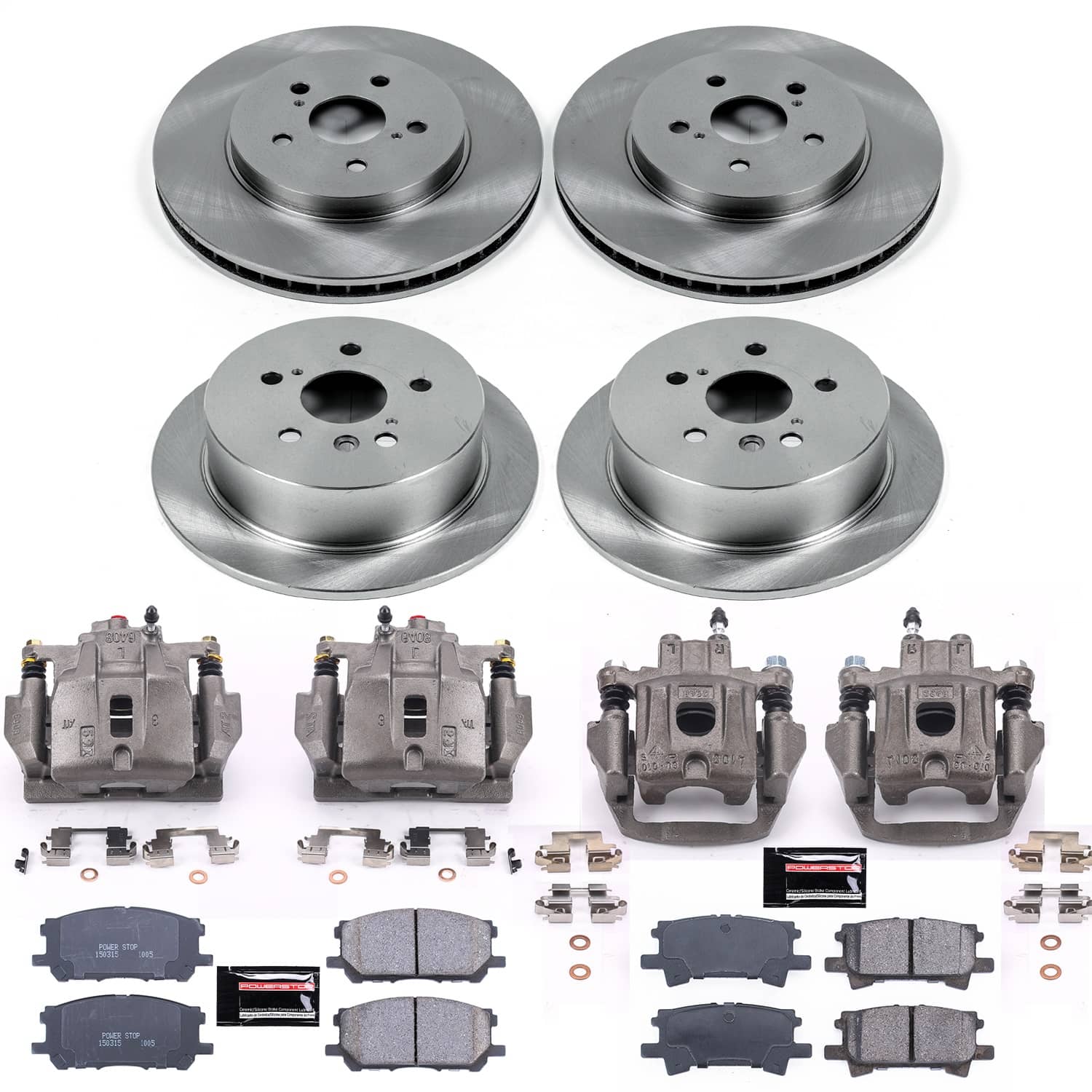 Power Stop - KCOE4530 - Front and Rear - Disc Brake Pad/Caliper and Rotor Kit