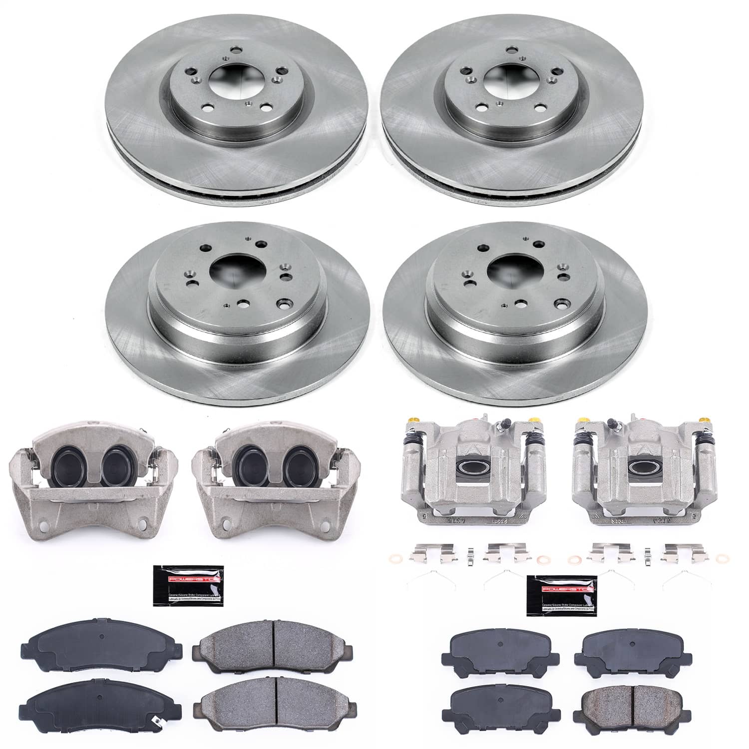Power Stop - KCOE5369A - Front and Rear - Disc Brake Pad/Caliper and Rotor Kit