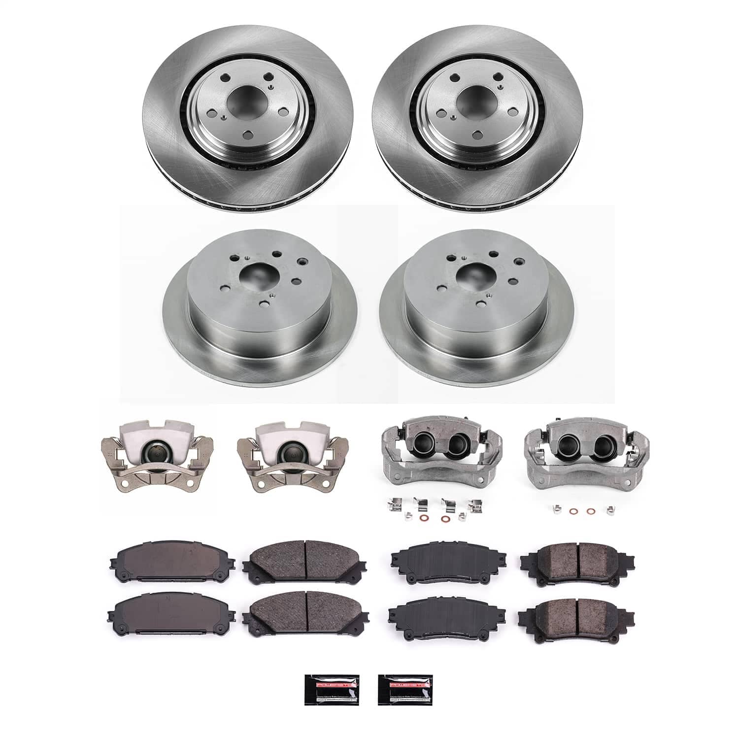 Power Stop - KCOE5828A - Front and Rear - Disc Brake Pad/Caliper and Rotor Kit