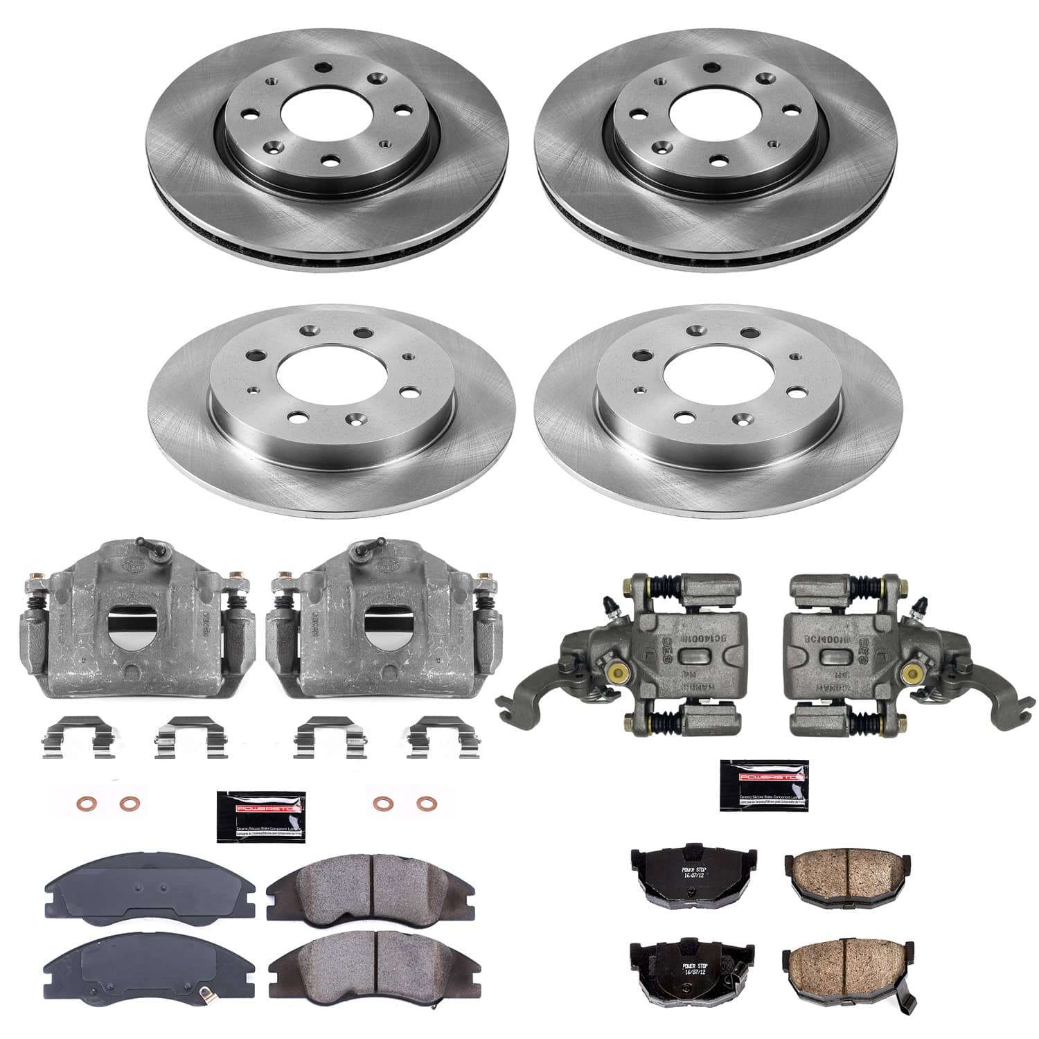 Power Stop - KCOE5904 - Front and Rear - Disc Brake Pad/Caliper and Rotor Kit