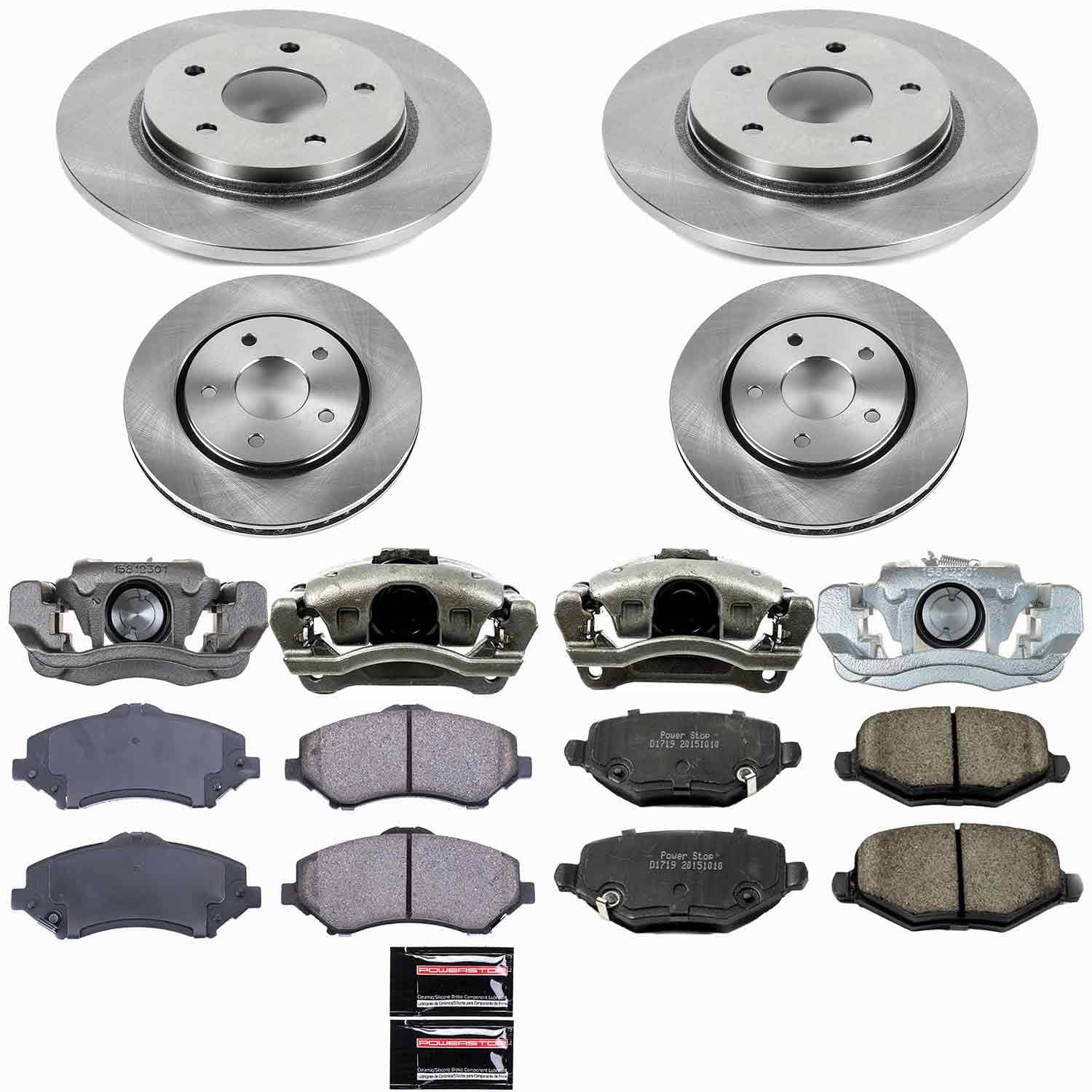 Power Stop - KCOE6563 - Front and Rear - Disc Brake Pad/Caliper and Rotor Kit