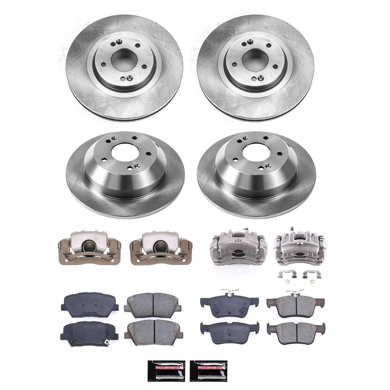 Power Stop - KCOE8009 - Front and Rear - Disc Brake Pad/Caliper and Rotor Kit