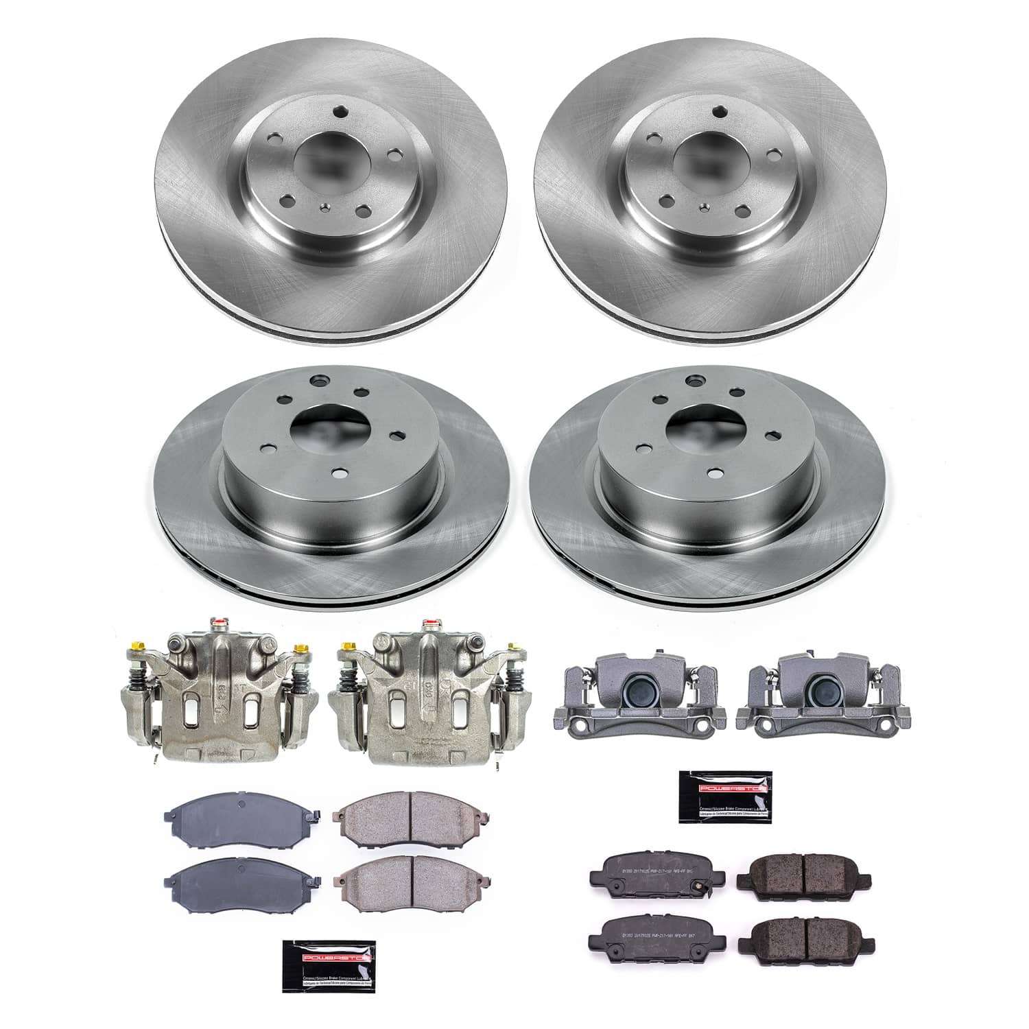 Power Stop - KCOE8060A - Front and Rear - Disc Brake Pad/Caliper and Rotor Kit