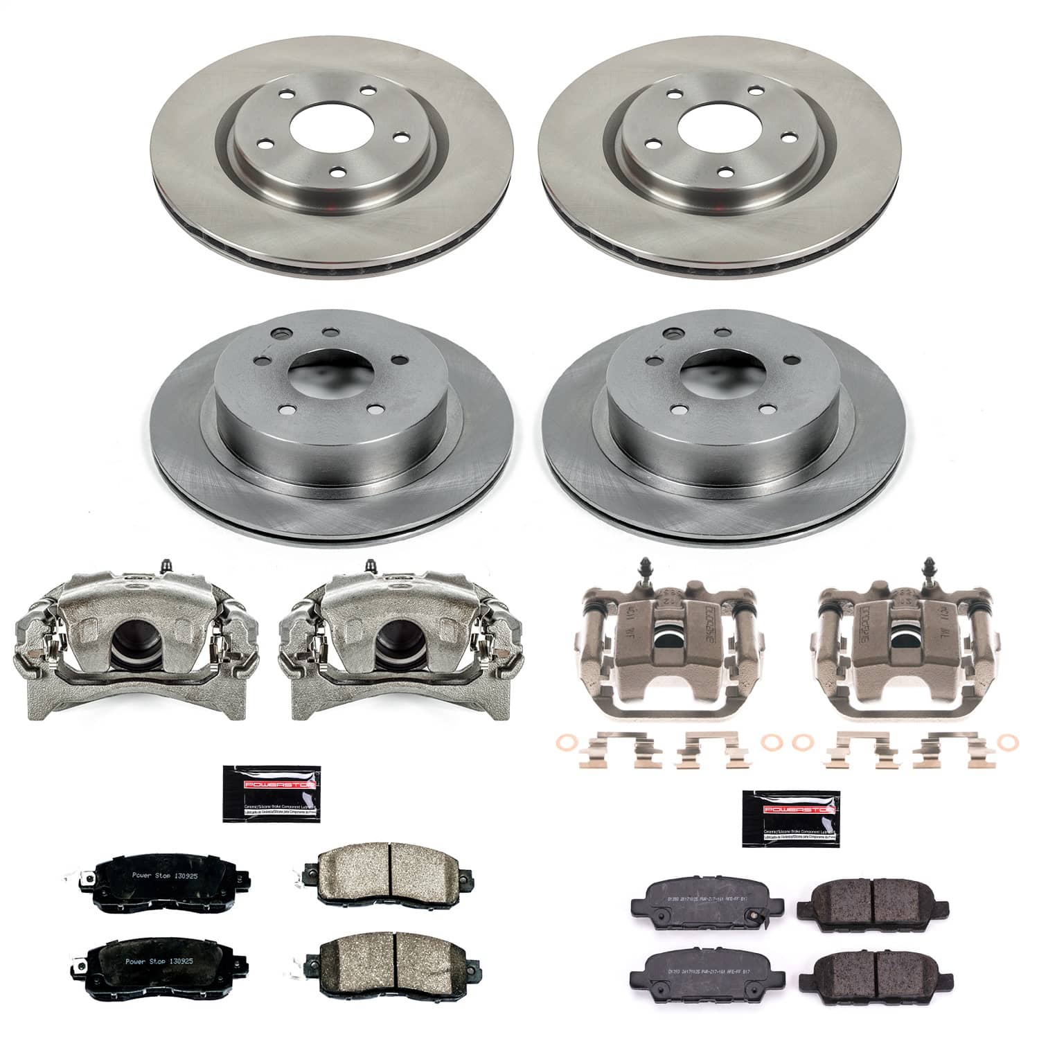 Power Stop - KCOE8288 - Front and Rear - Disc Brake Pad/Caliper and Rotor Kit