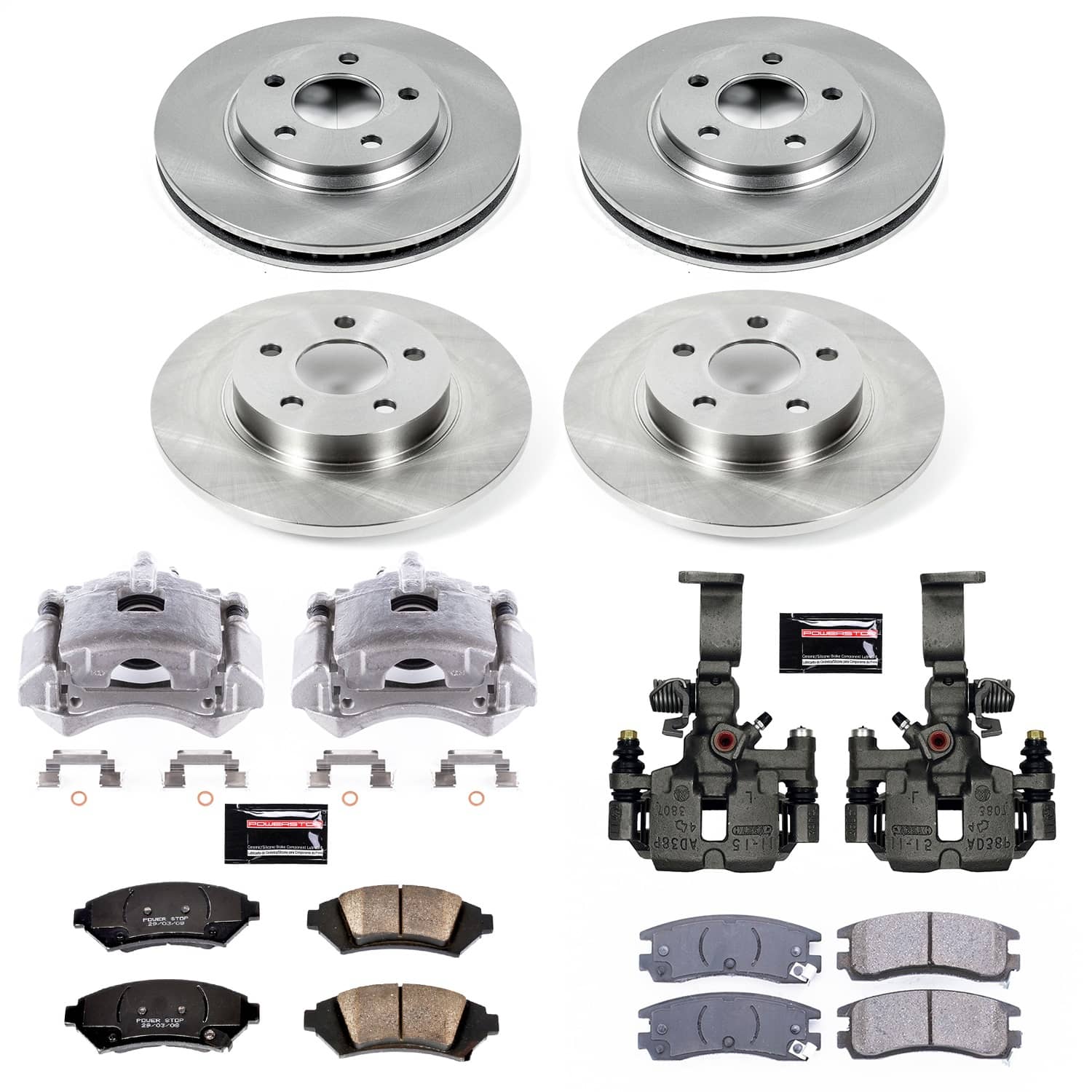 Power Stop - KCOE8438 - Front and Rear - Disc Brake Pad/Caliper and Rotor Kit