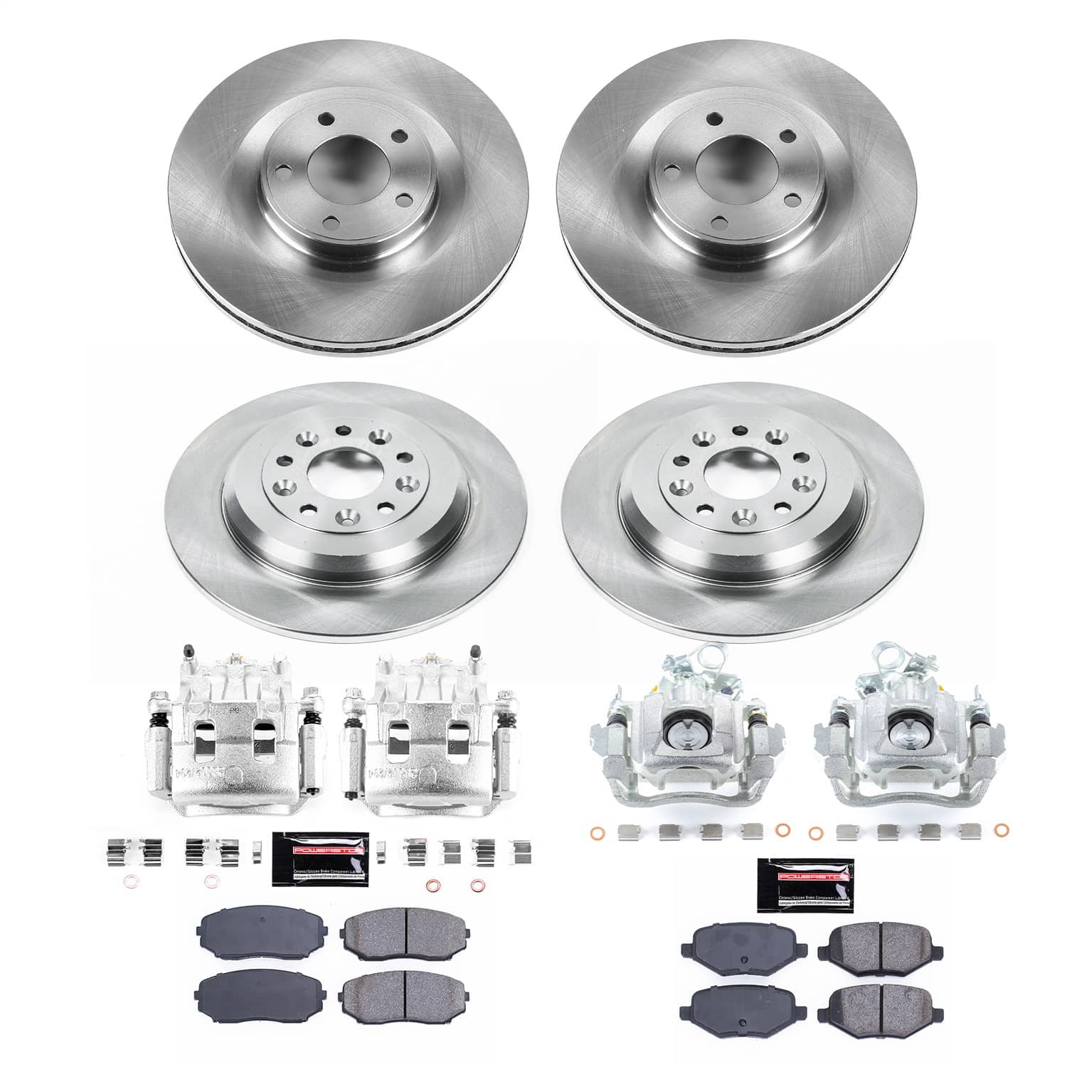 Power Stop - KCOE8847 - Front and Rear - Disc Brake Pad/Caliper and Rotor Kit