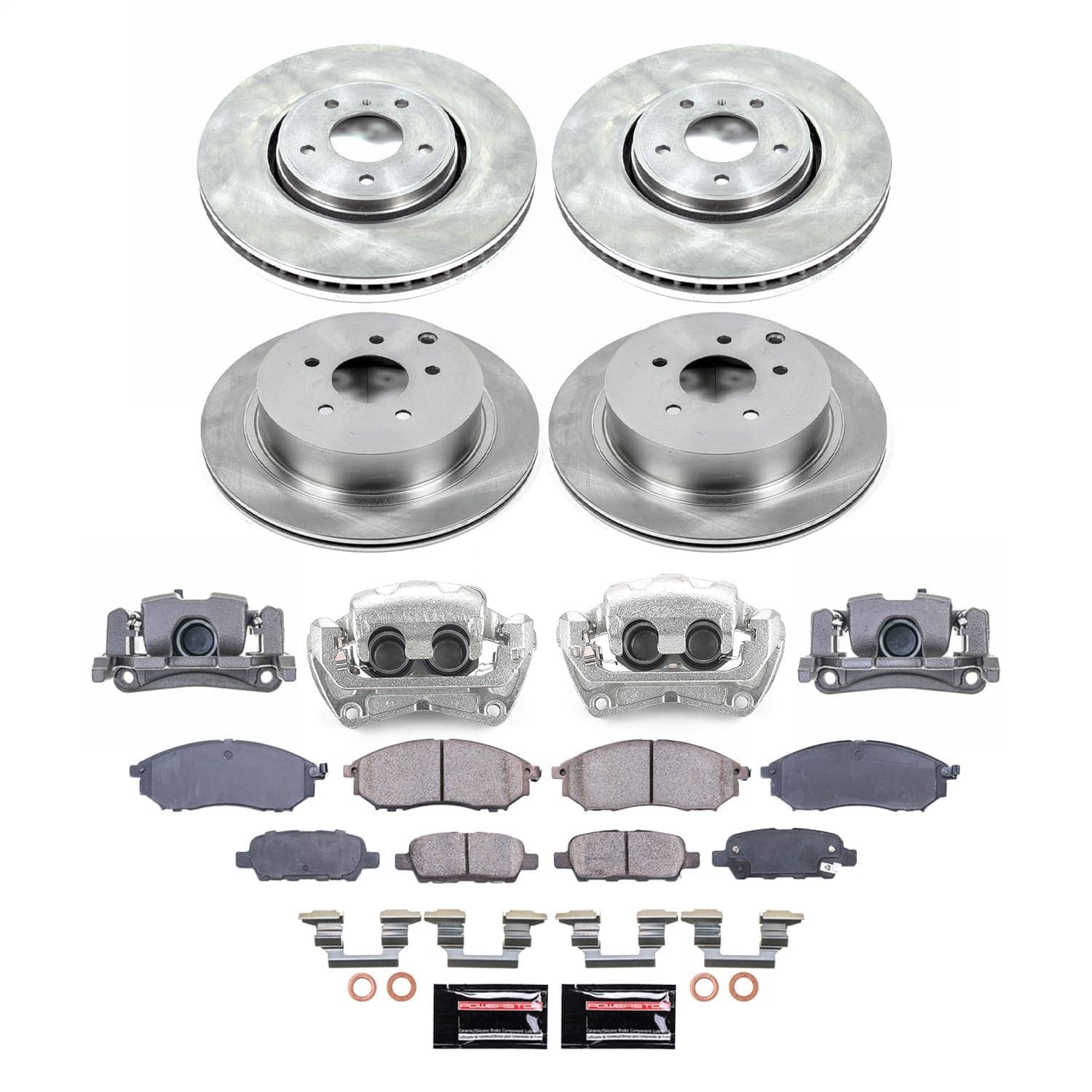 Power Stop - KCOE9135 - Front and Rear - Disc Brake Pad/Caliper and Rotor Kit
