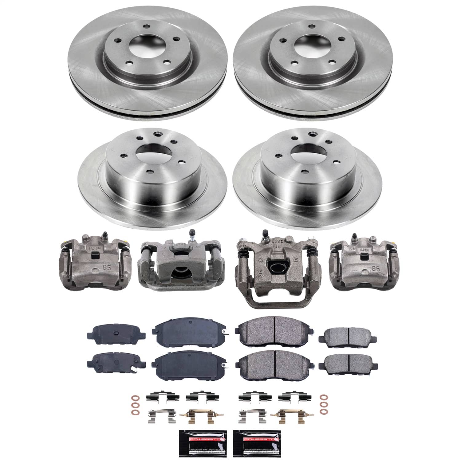 Power Stop - KCOE9141 - Front and Rear - Disc Brake Pad/Caliper and Rotor Kit